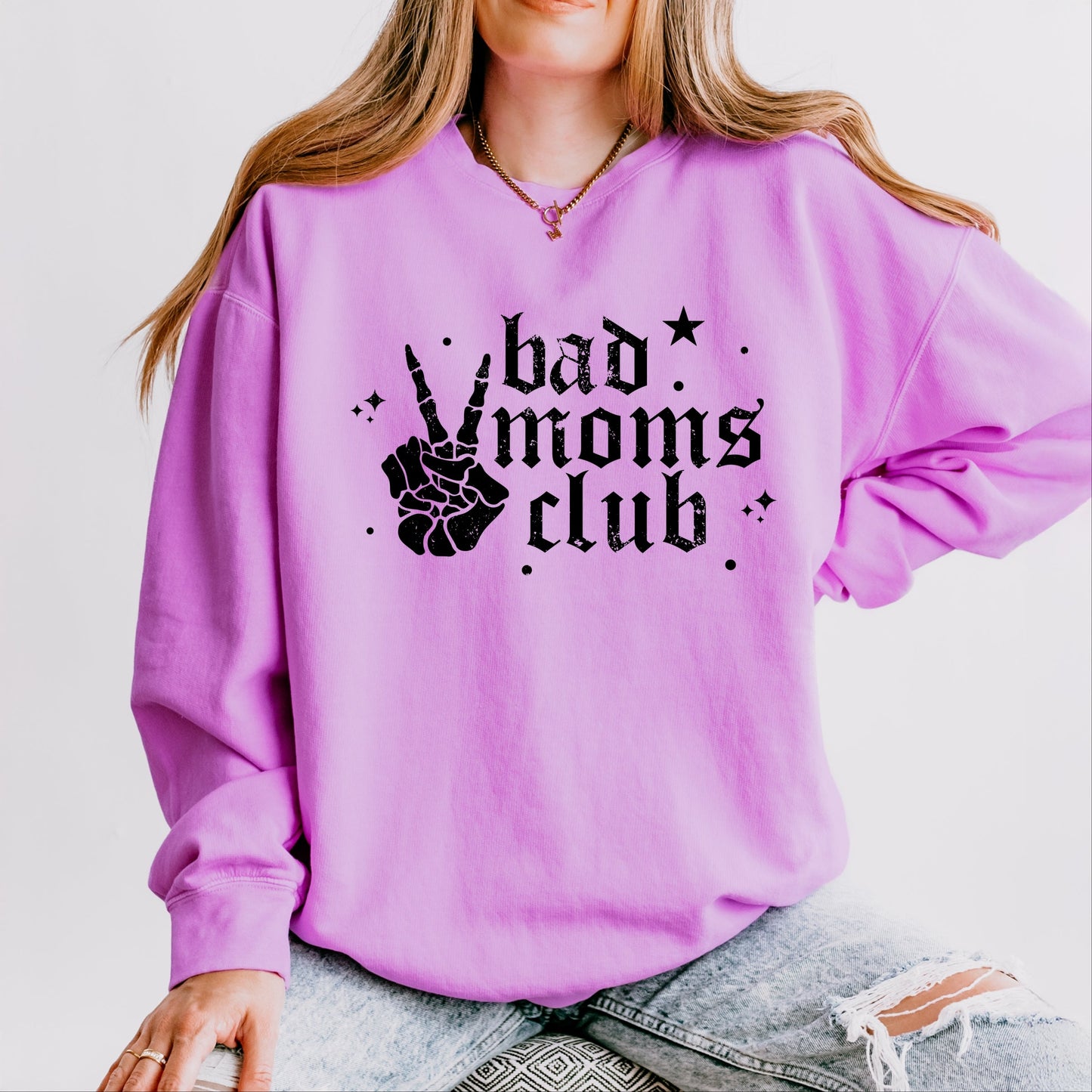 Bad Moms Club Skeleton - Women's Lightweight Garment Dyed Sweatshirt