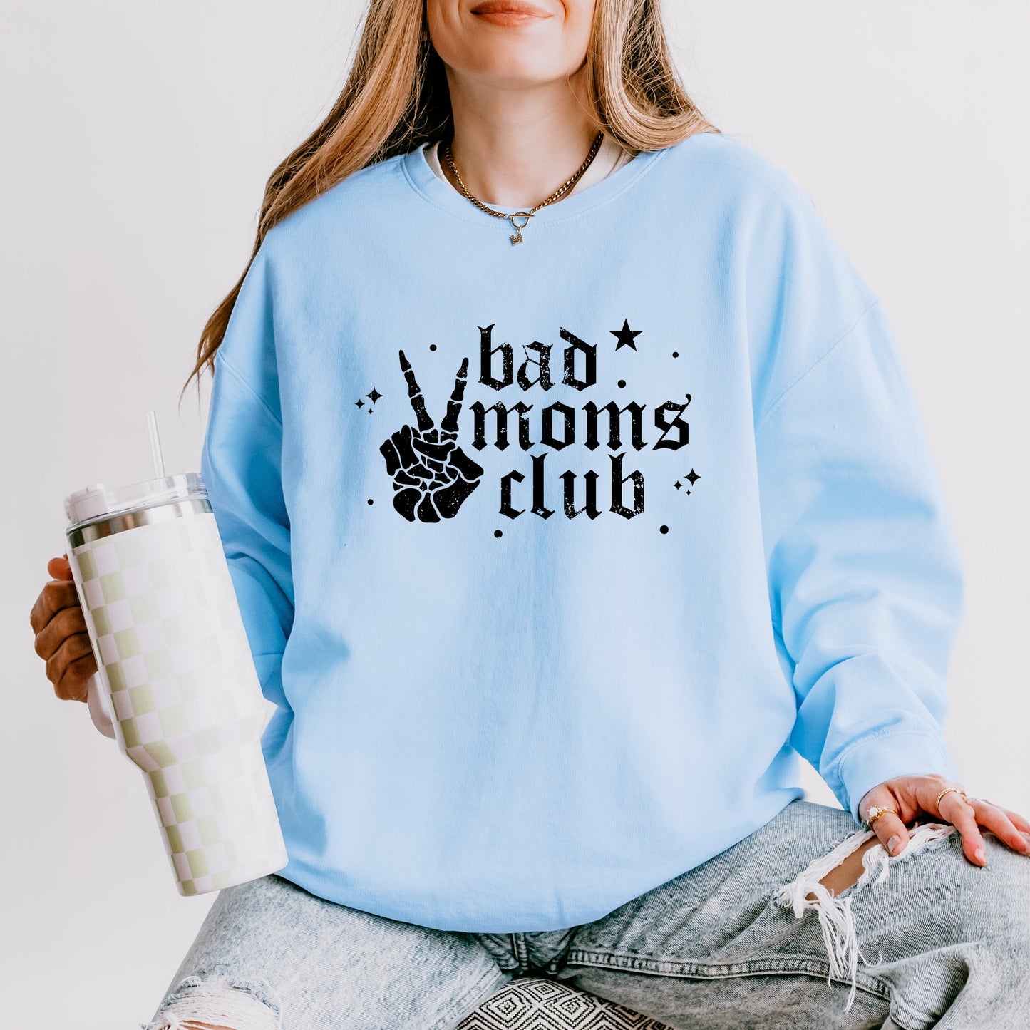 Bad Moms Club Skeleton - Women's Lightweight Garment Dyed Sweatshirt
