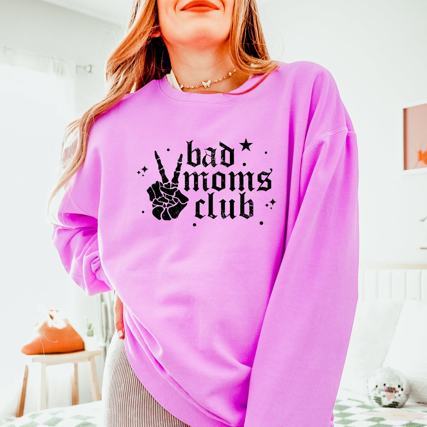 Bad Moms Club Skeleton - Women's Lightweight Garment Dyed Sweatshirt