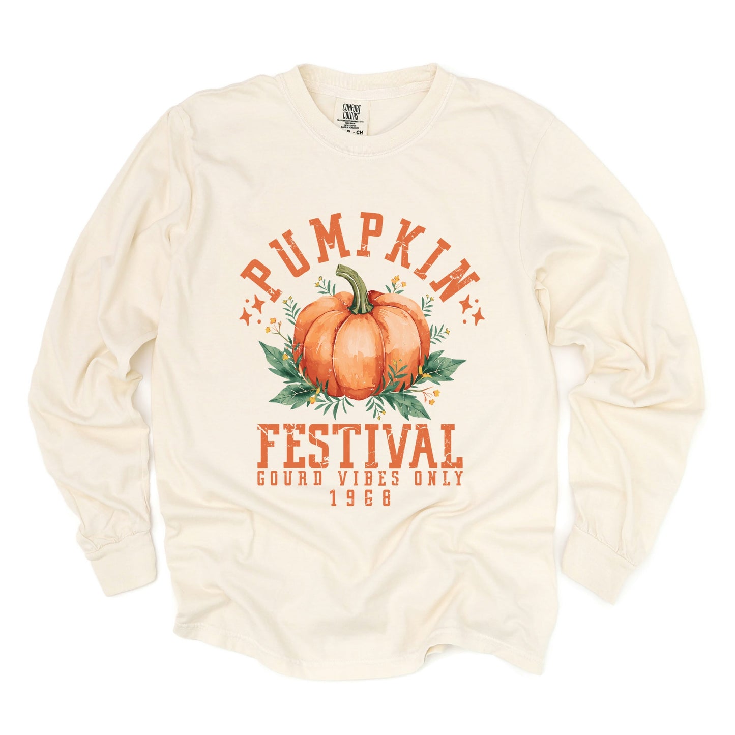 Pumpkin Festival Gourd Vibes - Women's Garment Dyed Long Sleeve Graphic T-Shirt