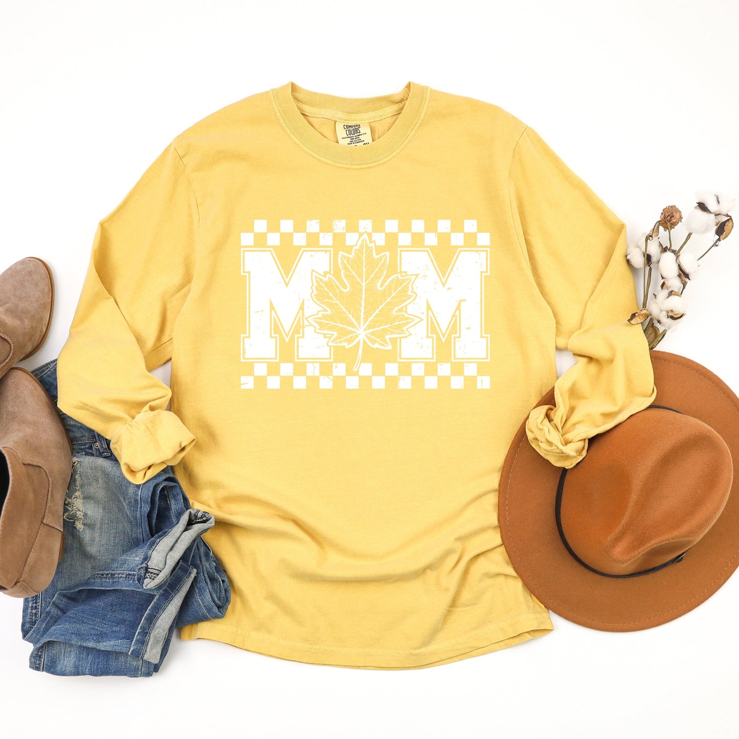 Mom Fall Leaf - Women's Garment Dyed Long Sleeve Graphic T-Shirt