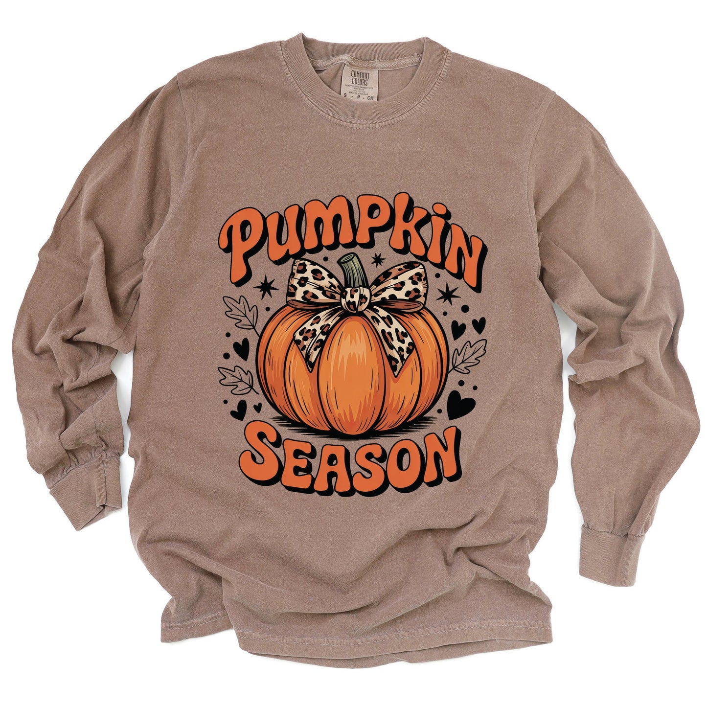Coquette Pumpkin Season Leopard - Women's Garment Dyed Long Sleeve Graphic T-Shirt