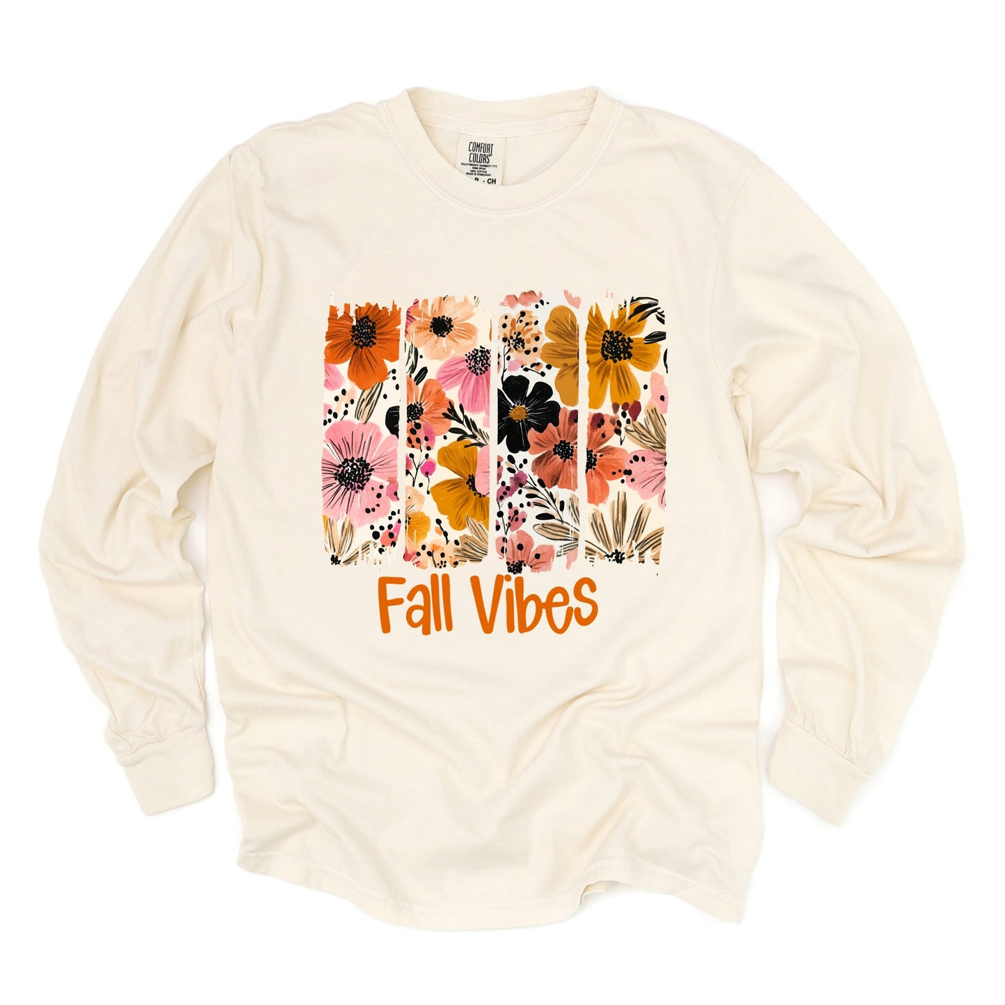Fall Vibes Floral - Women's Garment Dyed Long Sleeve Graphic T-Shirt