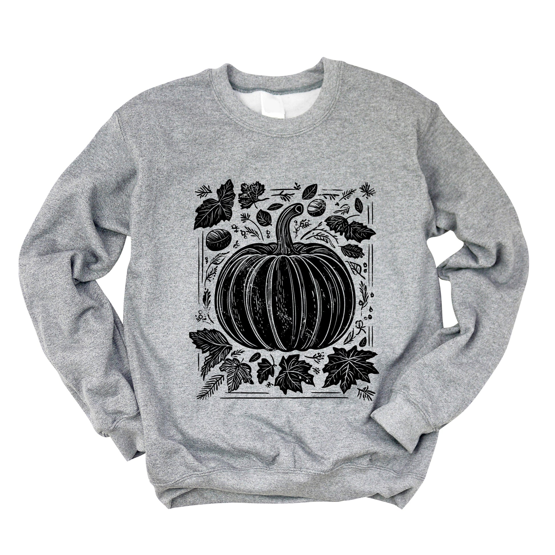 Pumpkin With Leaves Distressed - Women's Graphic Sweatshirt