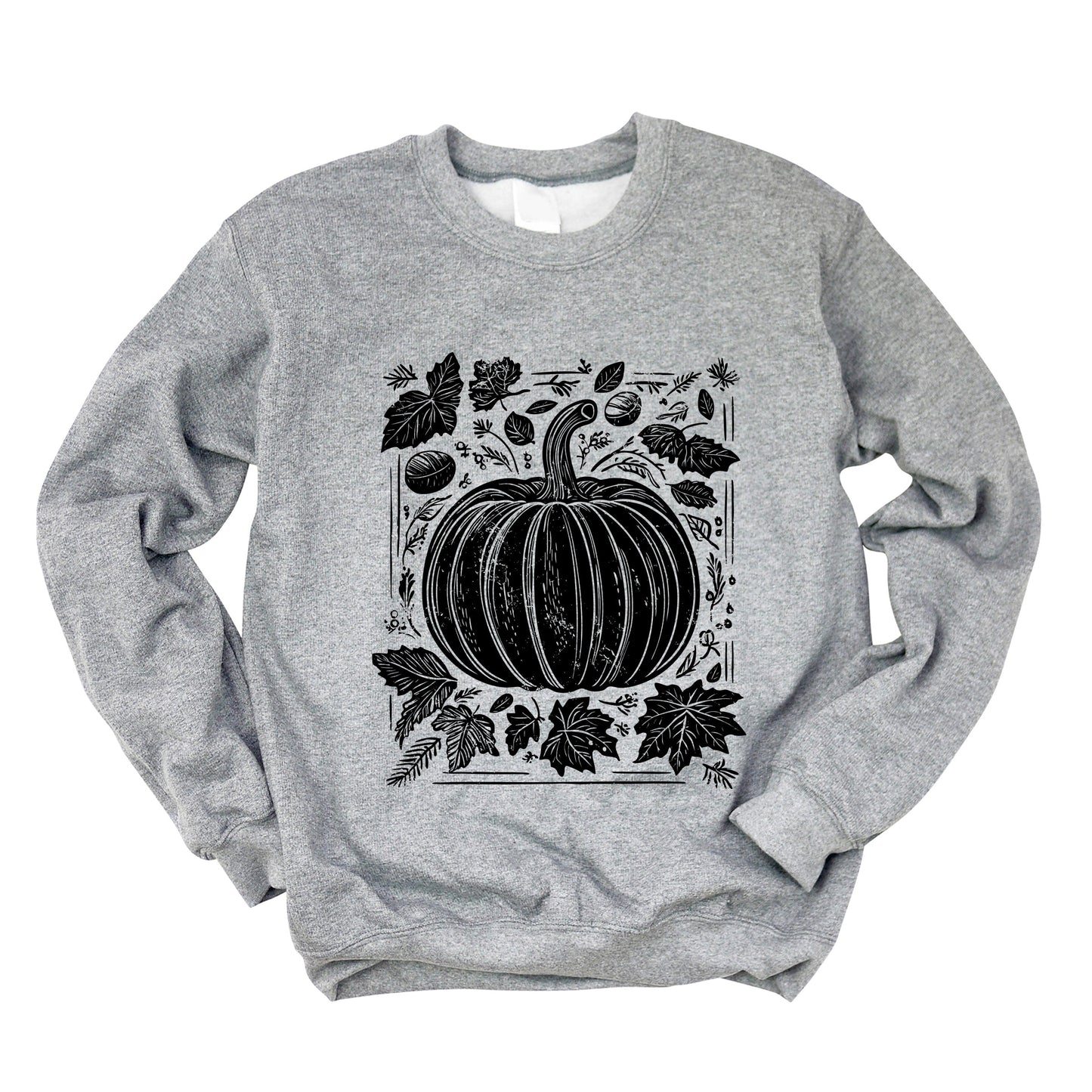 Pumpkin With Leaves Distressed - Women's Graphic Sweatshirt