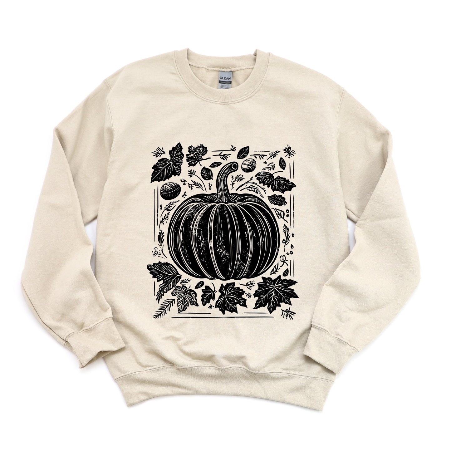 Pumpkin With Leaves Distressed - Women's Graphic Sweatshirt