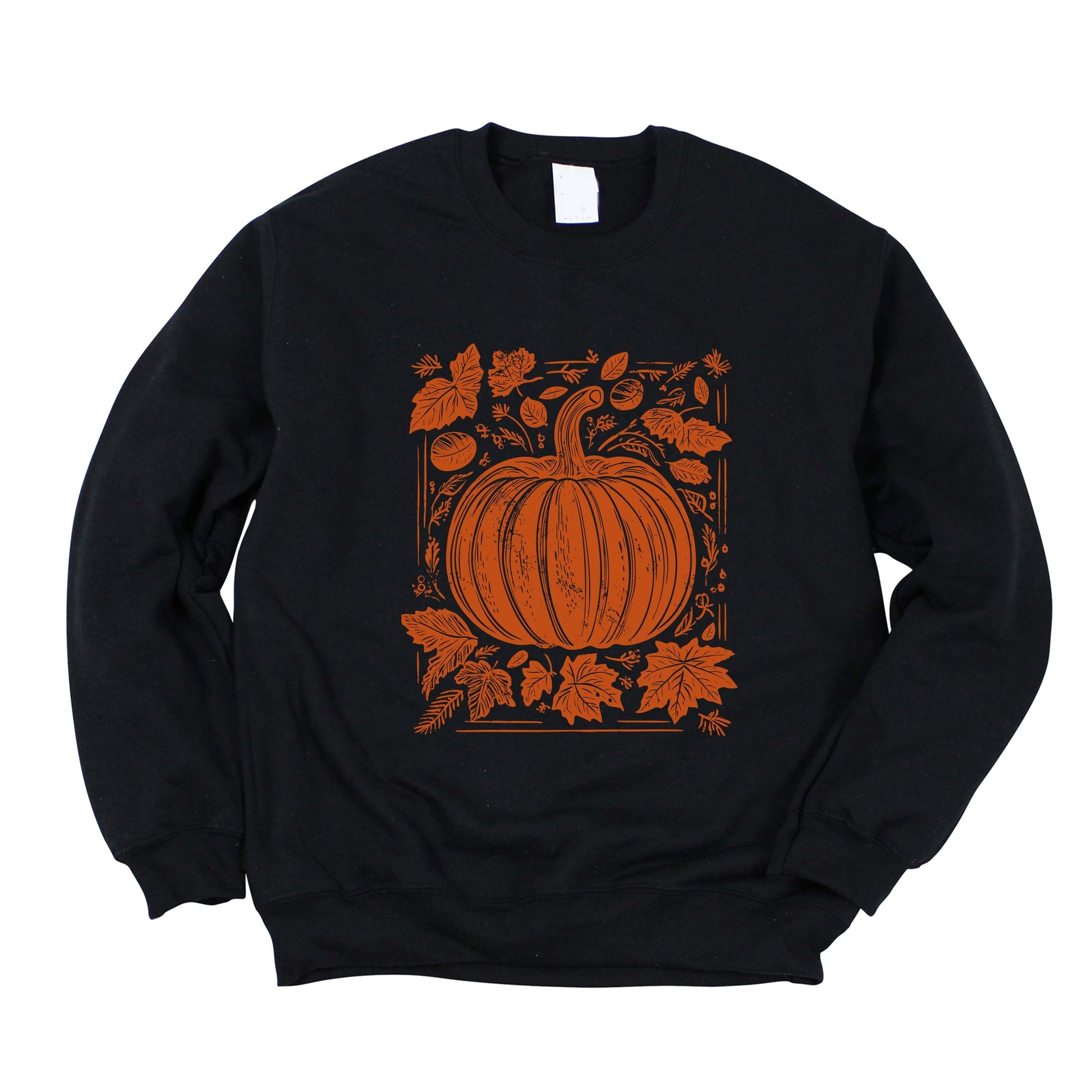 Pumpkin With Leaves Distressed - Women's Graphic Sweatshirt