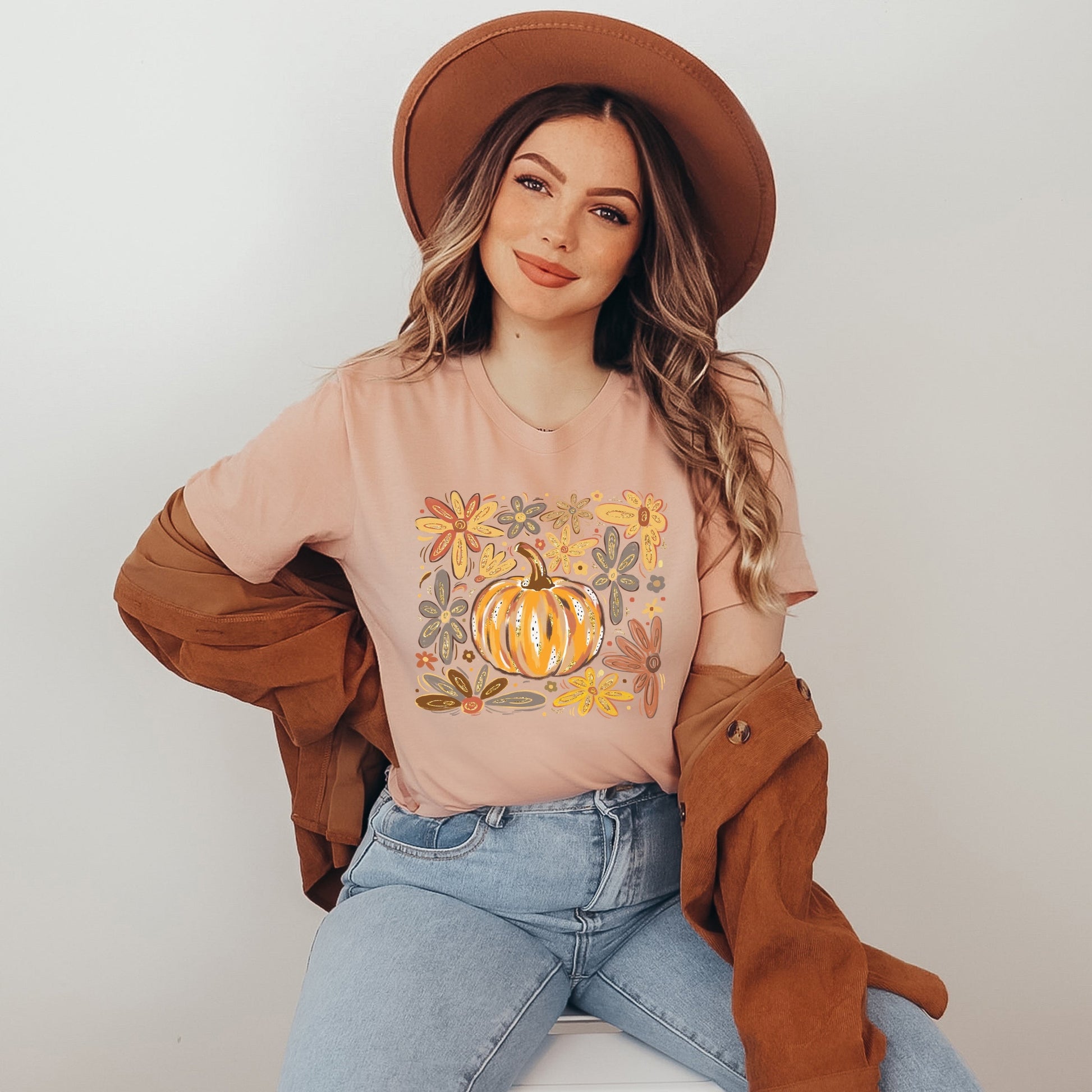 Fall Flowers And Pumpkin - Women's Short Sleeve Graphic T-Shirt