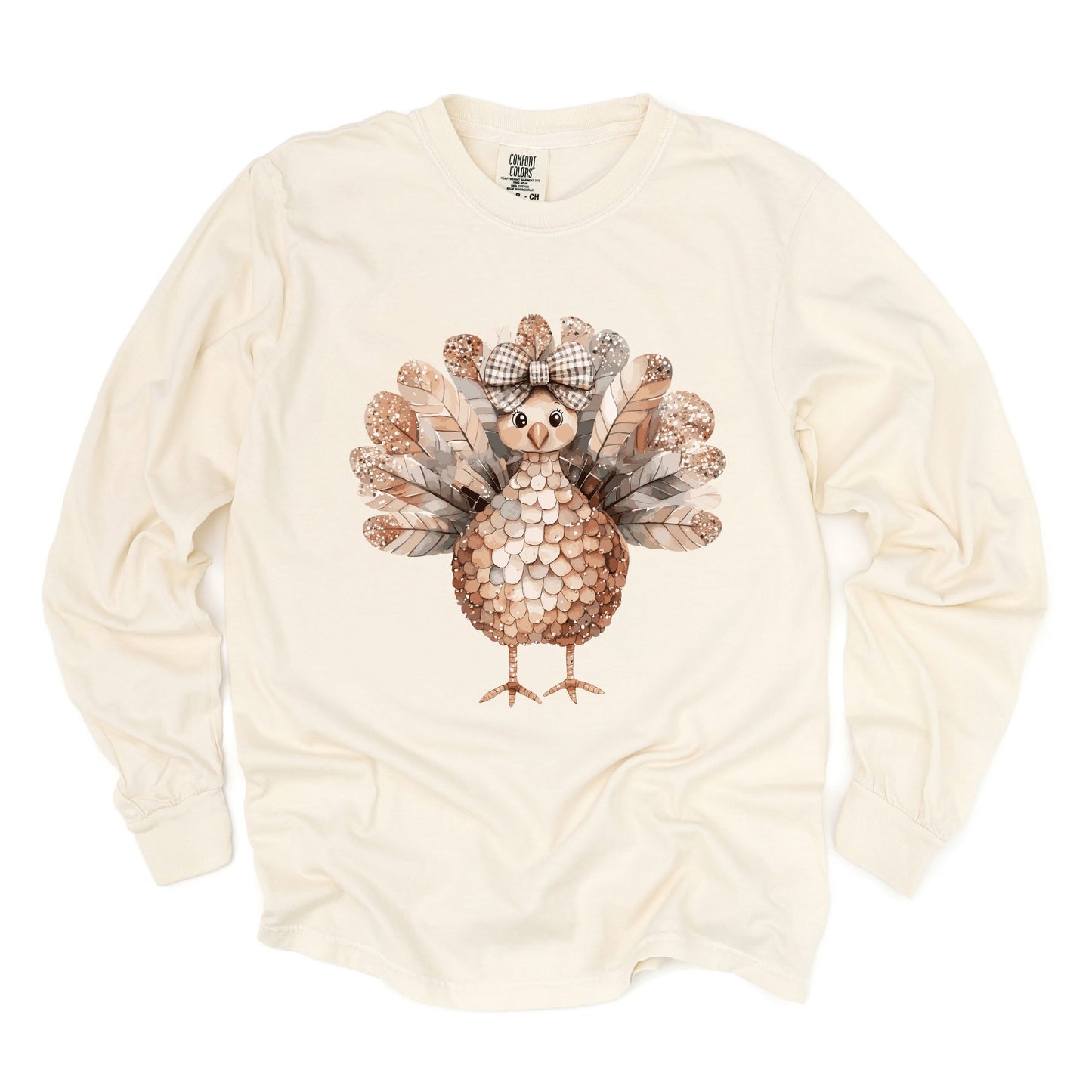 Sparkle Turkey - Women's Garment Dyed Long Sleeve Graphic T-Shirt