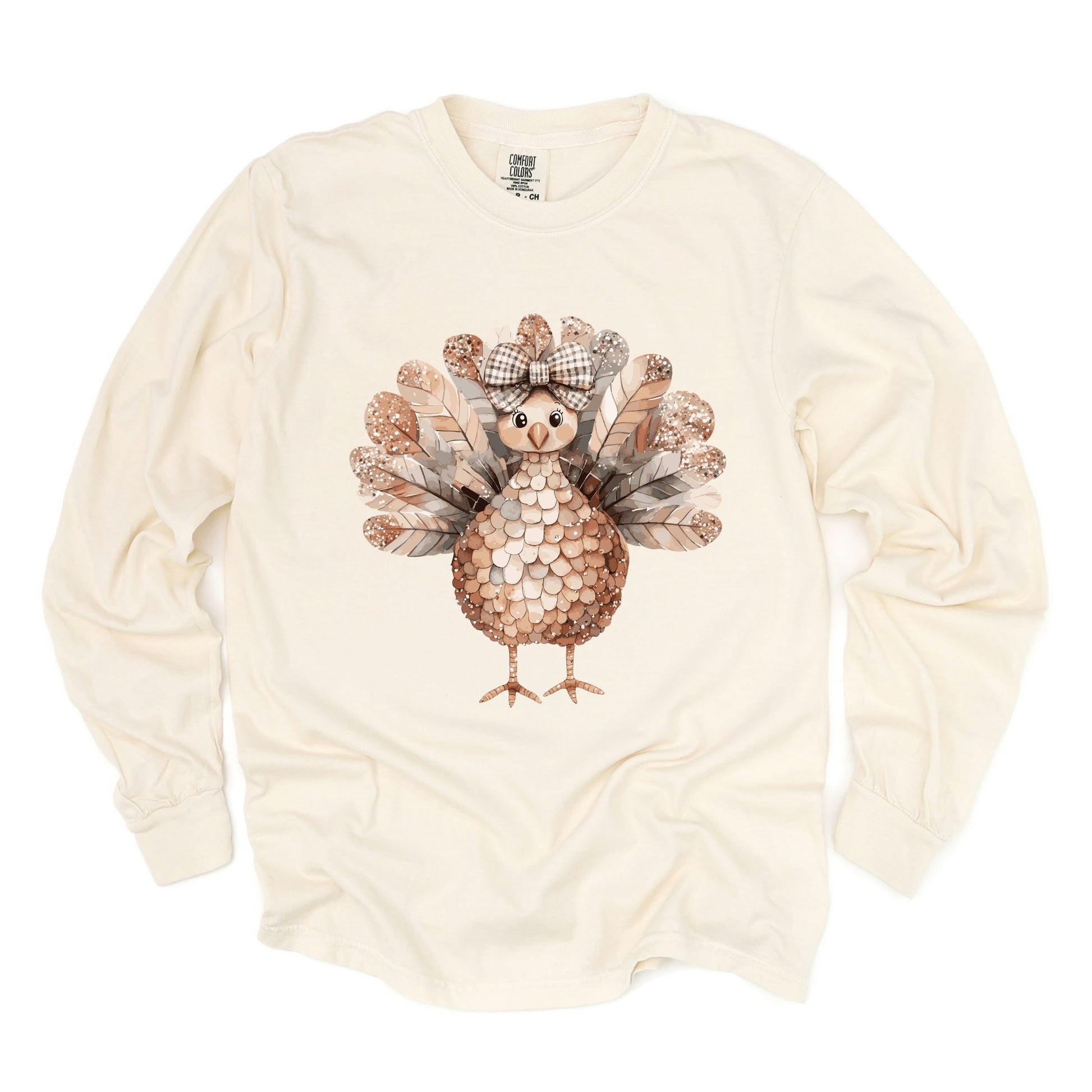 Sparkle Turkey - Women's Garment Dyed Long Sleeve Graphic T-Shirt