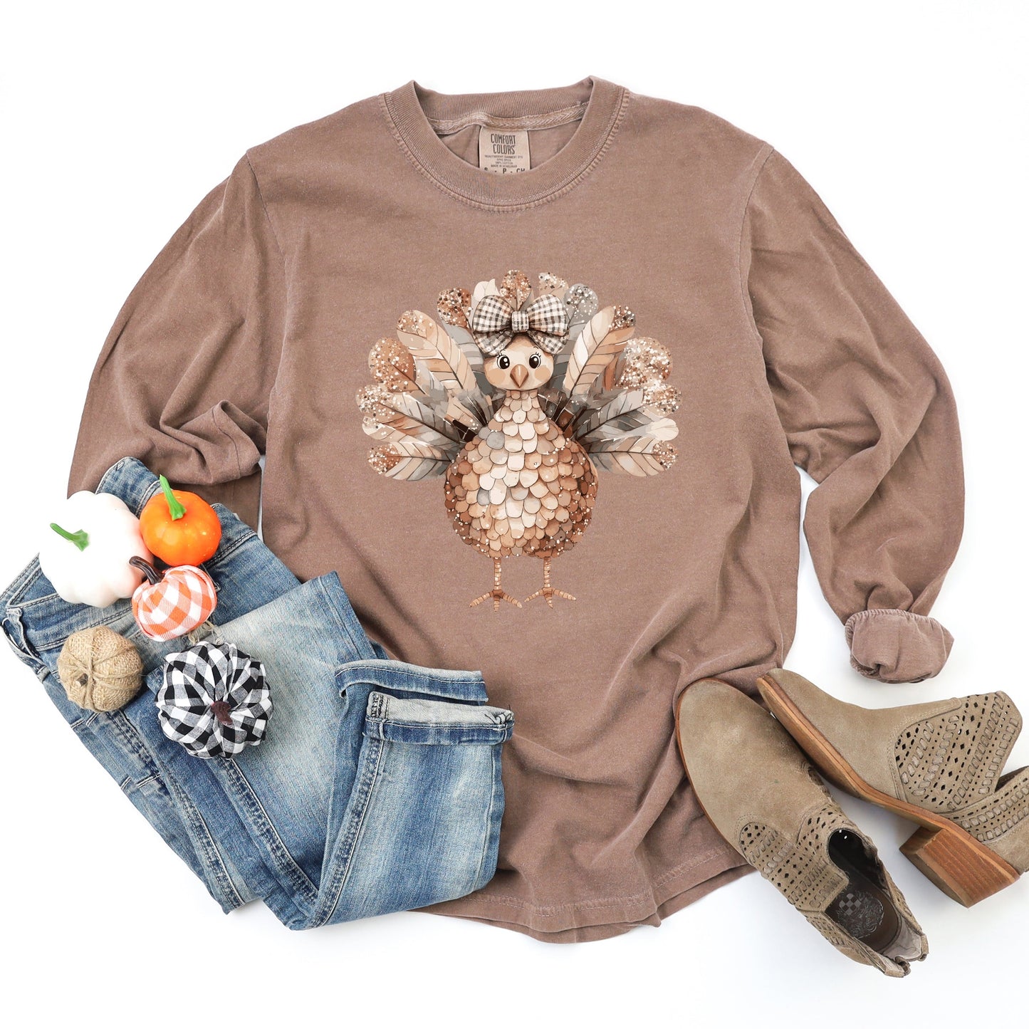 Sparkle Turkey - Women's Garment Dyed Long Sleeve Graphic T-Shirt