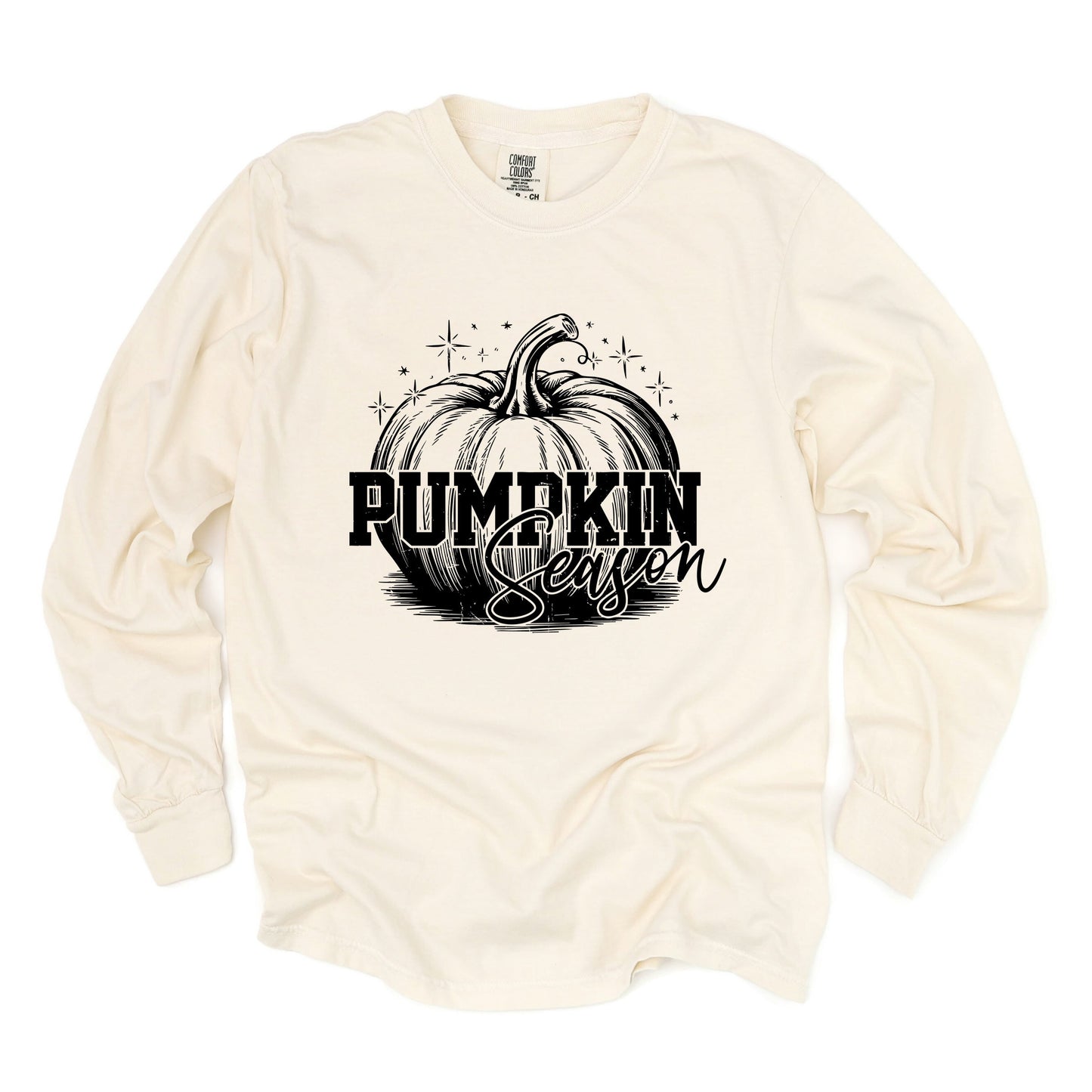 Pumpkin Season Sparkles Distressed - Women's Garment Dyed Long Sleeve Graphic T-Shirt