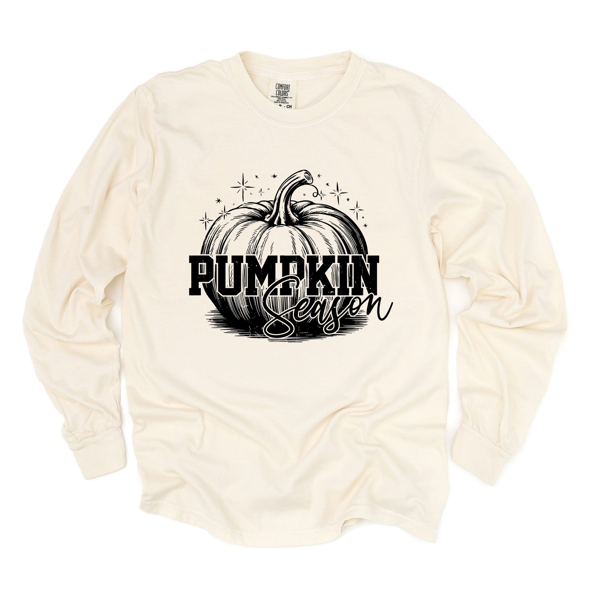 Pumpkin Season Sparkles Distressed - Women's Garment Dyed Long Sleeve Graphic T-Shirt