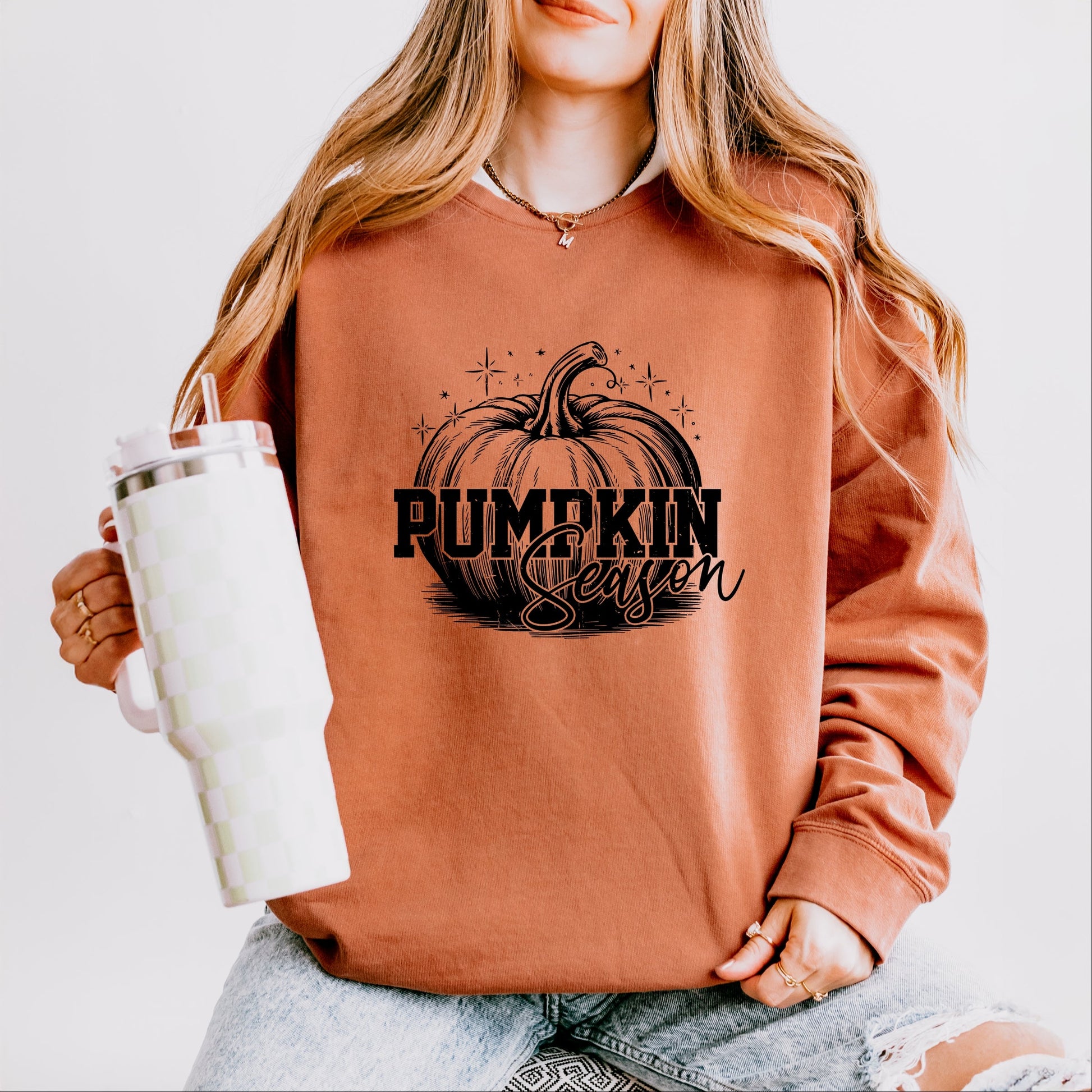 Pumpkin Season Sparkles Distressed - Women's Lightweight Garment Dyed Sweatshirt