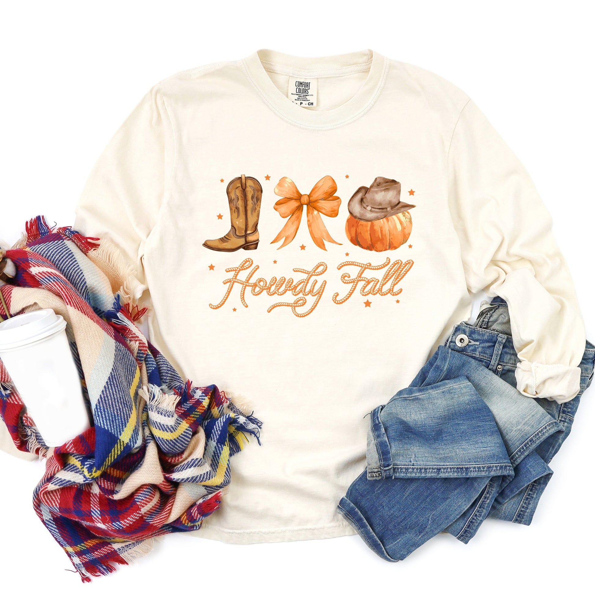 Coquette Howdy Fall - Women's Garment Dyed Long Sleeve Graphic T-Shirt