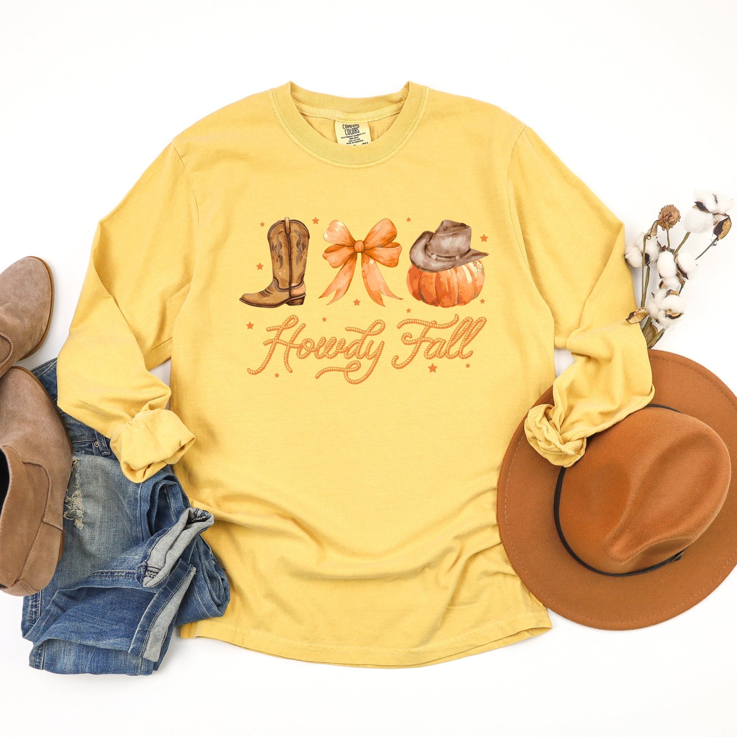 Coquette Howdy Fall - Women's Garment Dyed Long Sleeve Graphic T-Shirt