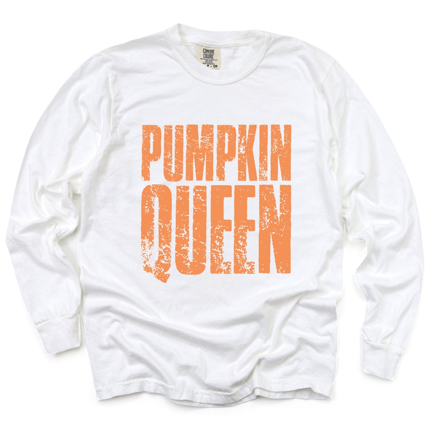 Pumpkin Queen Distressed - Women's Garment Dyed Long Sleeve Graphic T-Shirt