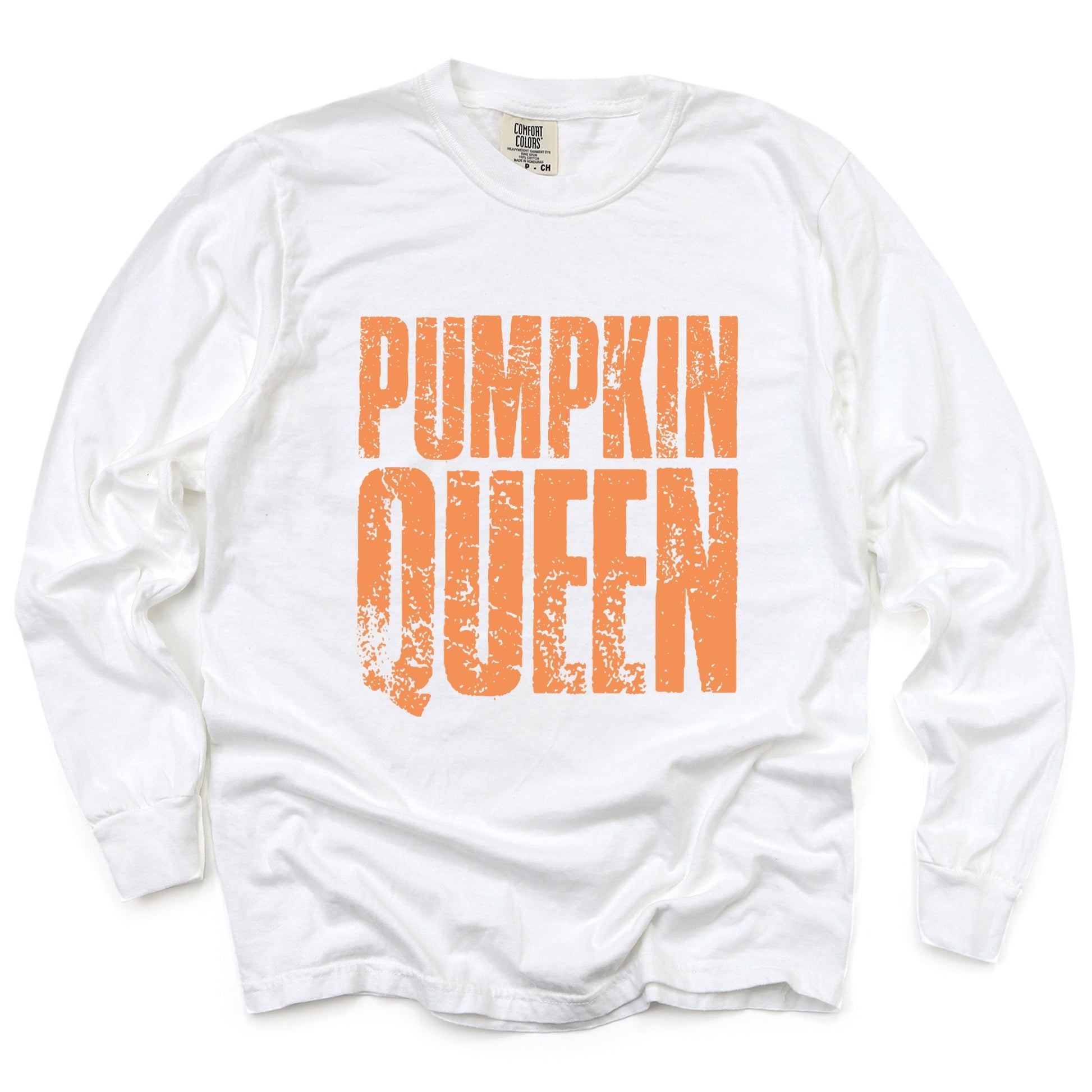 Pumpkin Queen Distressed - Women's Garment Dyed Long Sleeve Graphic T-Shirt