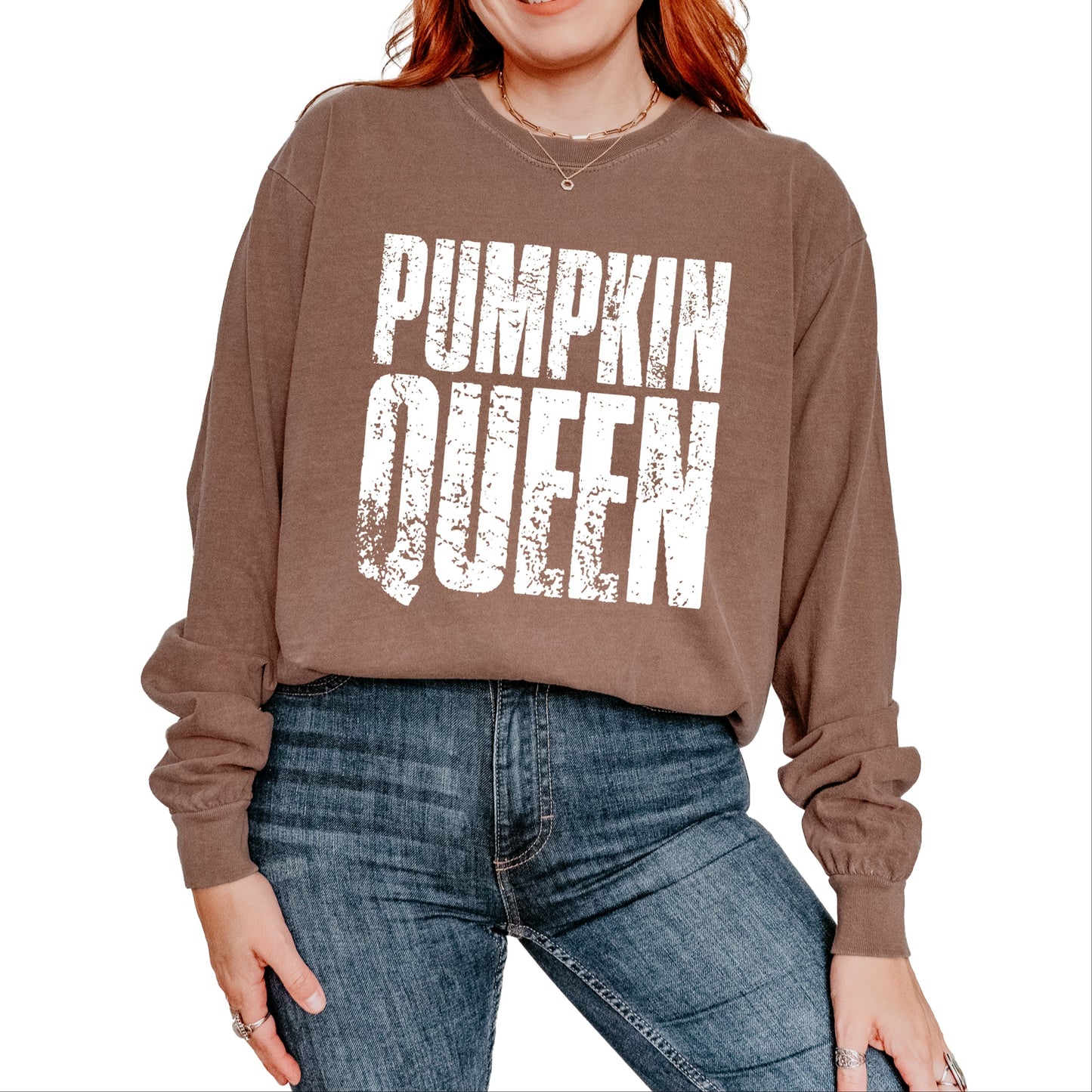 Pumpkin Queen Distressed - Women's Garment Dyed Long Sleeve Graphic T-Shirt
