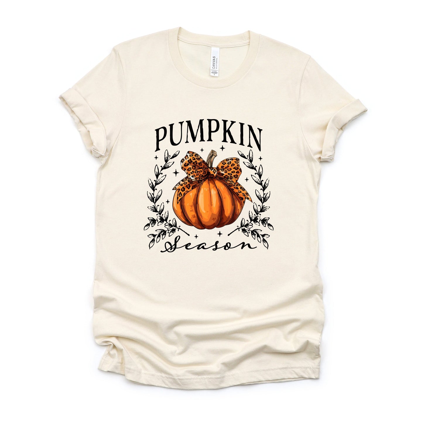 Pumpkin Season Leopard Bow - Women's Short Sleeve Graphic T-Shirt