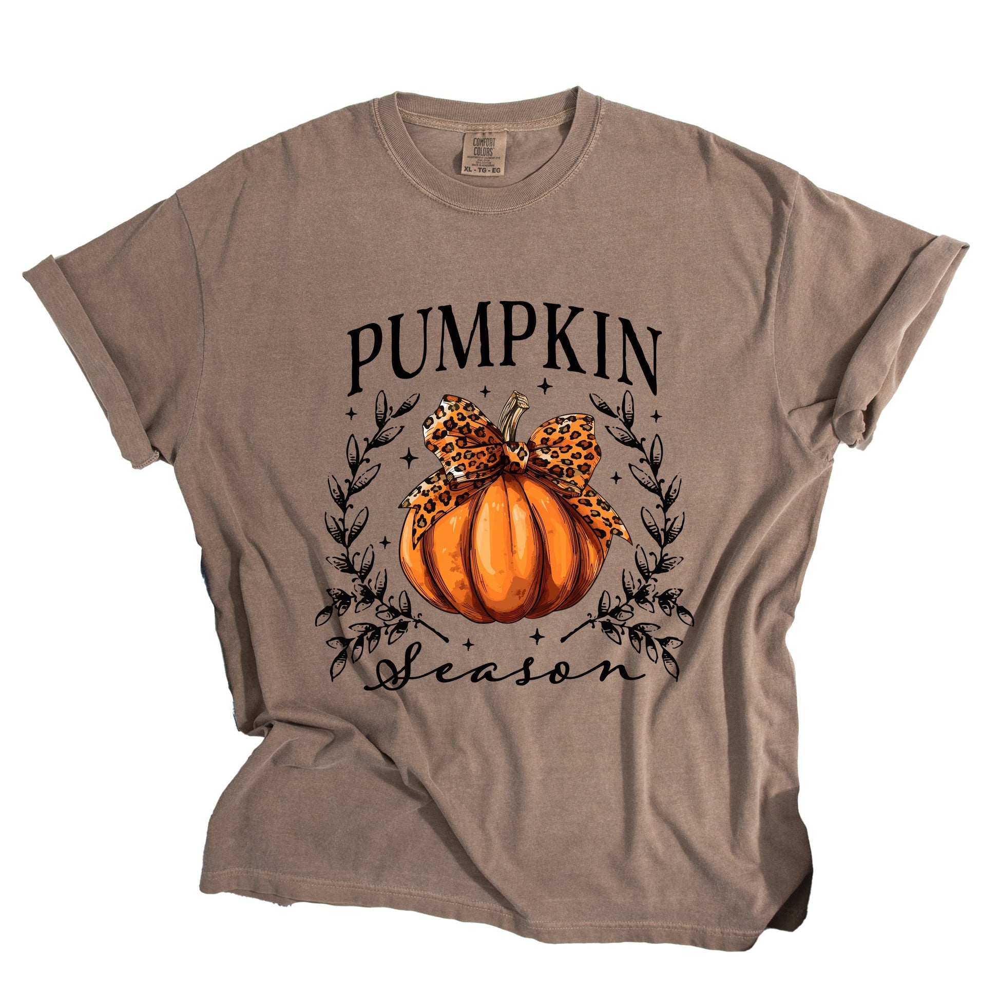 Pumpkin Season Leopard Bow - Women's Garment Dyed Graphic T-Shirt