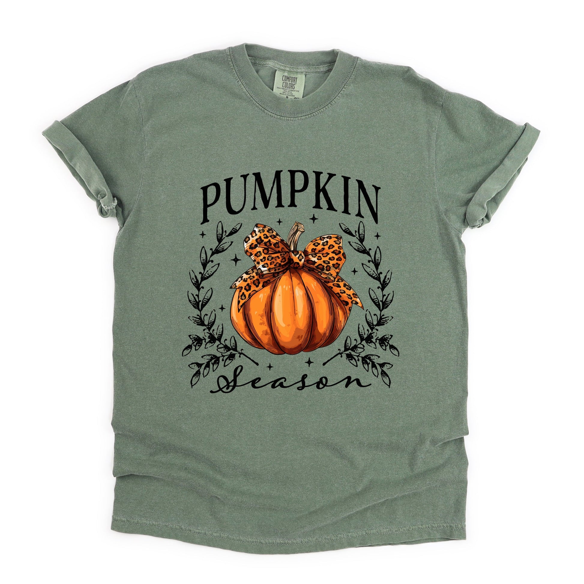 Pumpkin Season Leopard Bow - Women's Garment Dyed Graphic T-Shirt