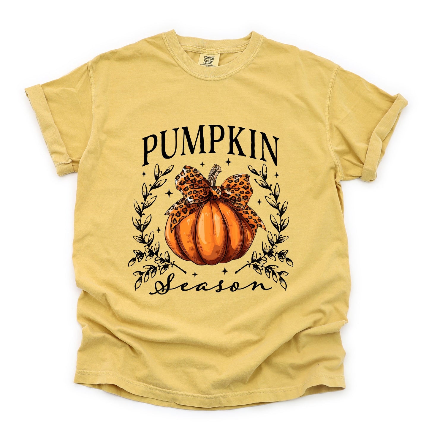 Pumpkin Season Leopard Bow - Women's Garment Dyed Graphic T-Shirt