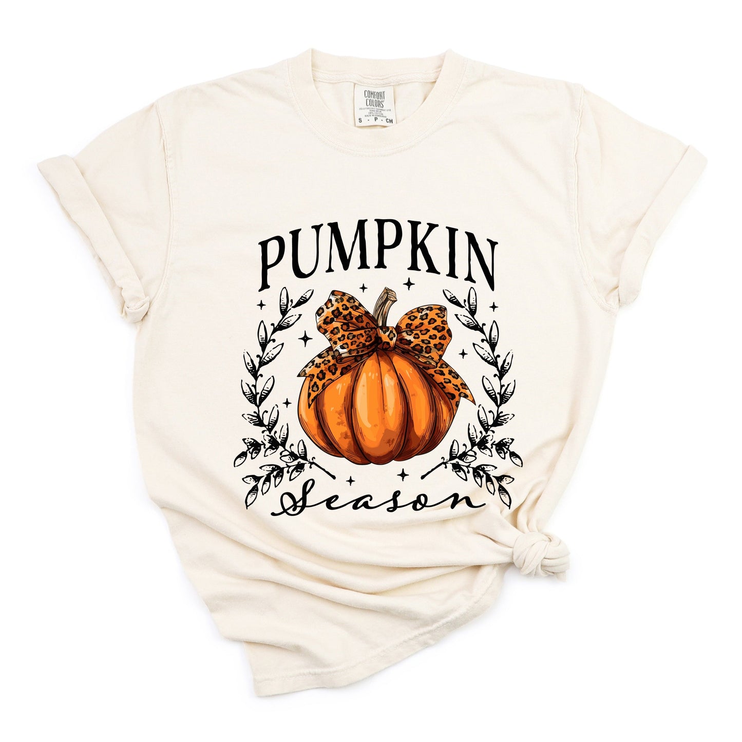 Pumpkin Season Leopard Bow - Women's Garment Dyed Graphic T-Shirt