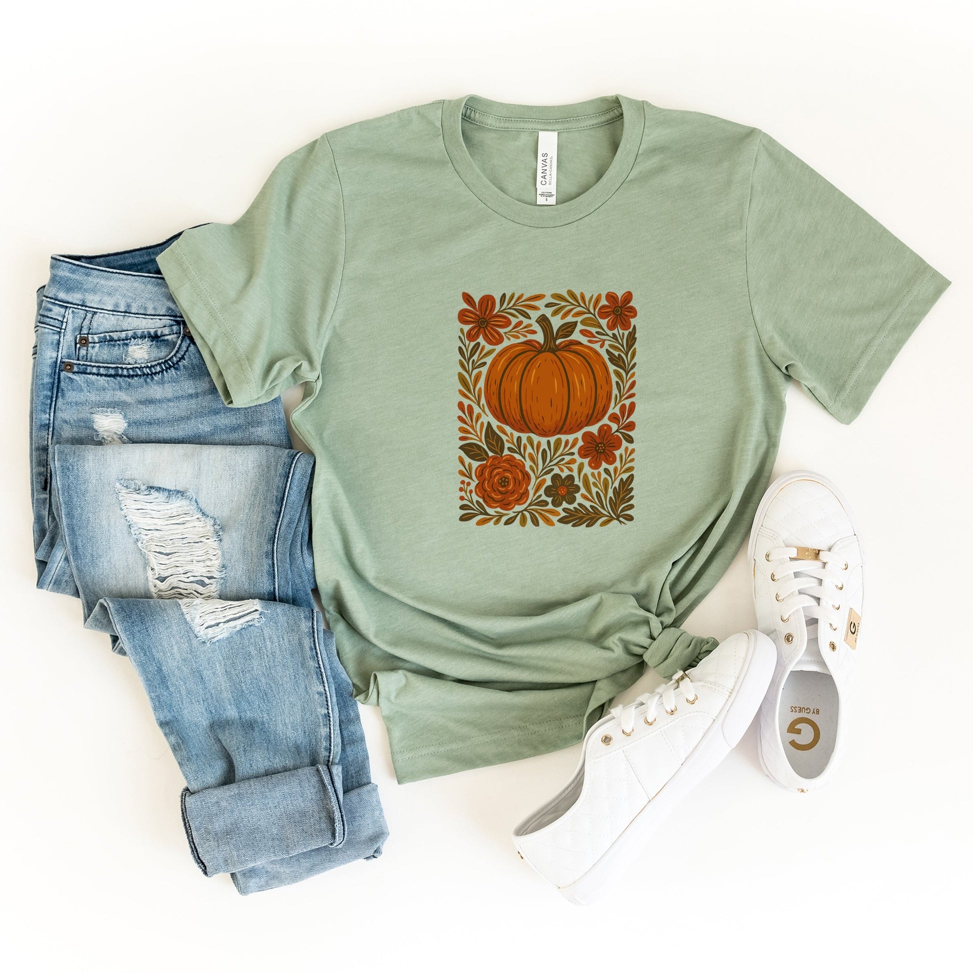 Pumpkin Boho Floral - Short Sleeve Tee