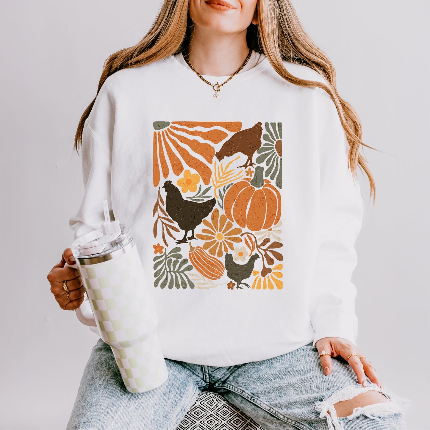 Chicken Boho Floral - Women's Lightweight Garment Dyed Sweatshirt