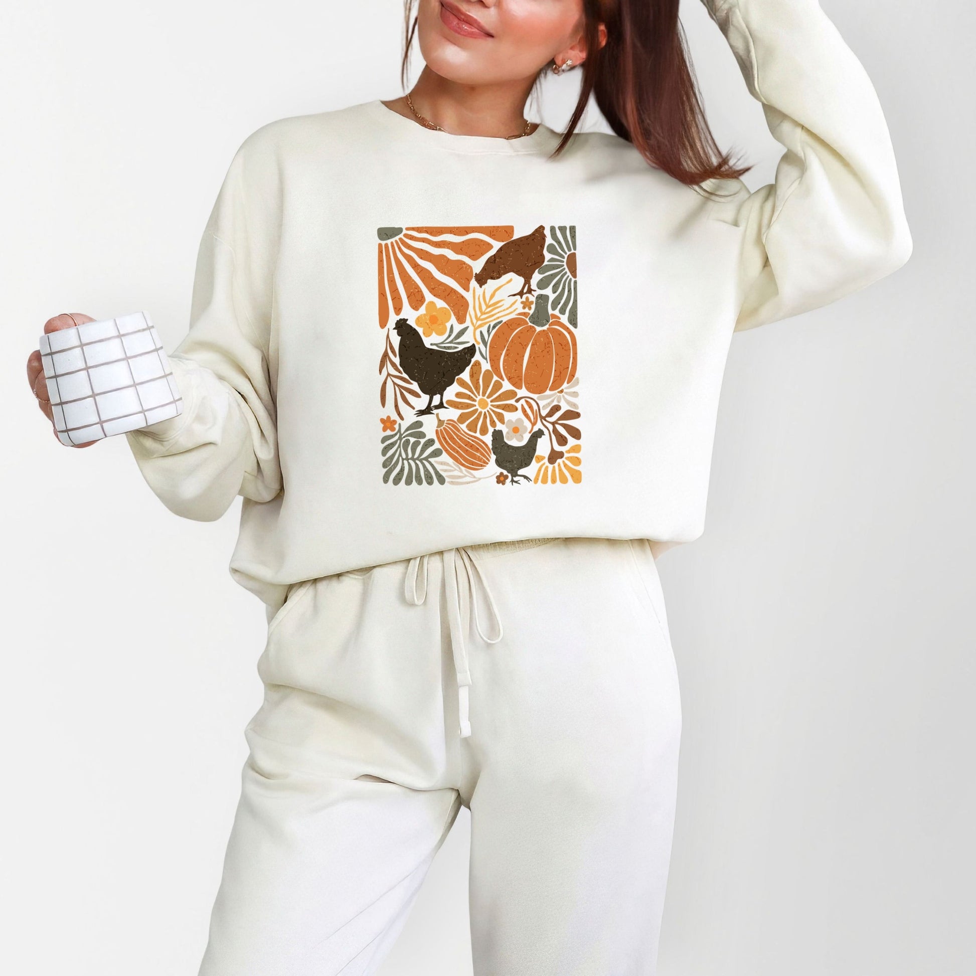 Chicken Boho Floral - Women's Lightweight Garment Dyed Sweatshirt