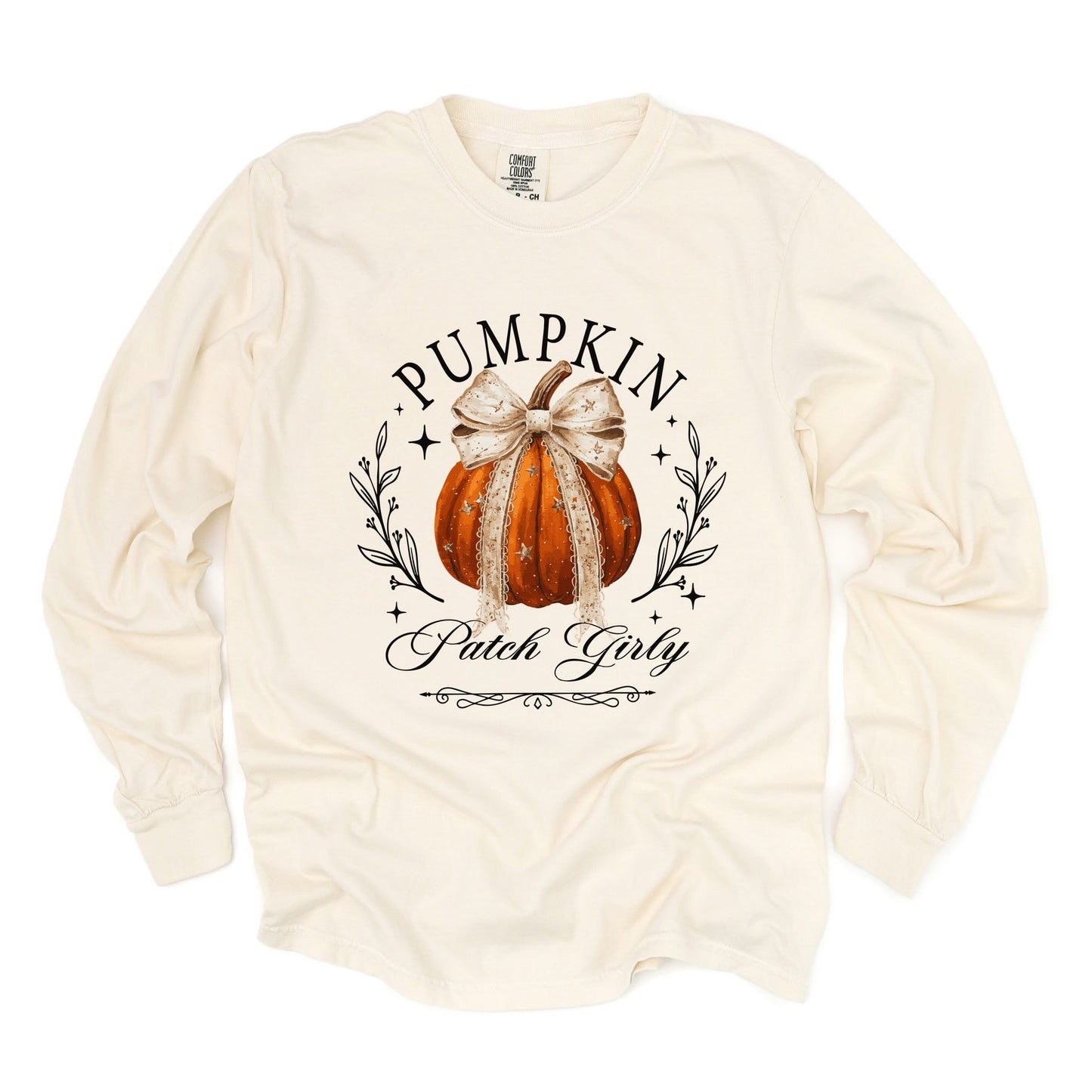 Coquette Pumpkin Patch Girly - Women's Garment Dyed Long Sleeve Graphic T-Shirt
