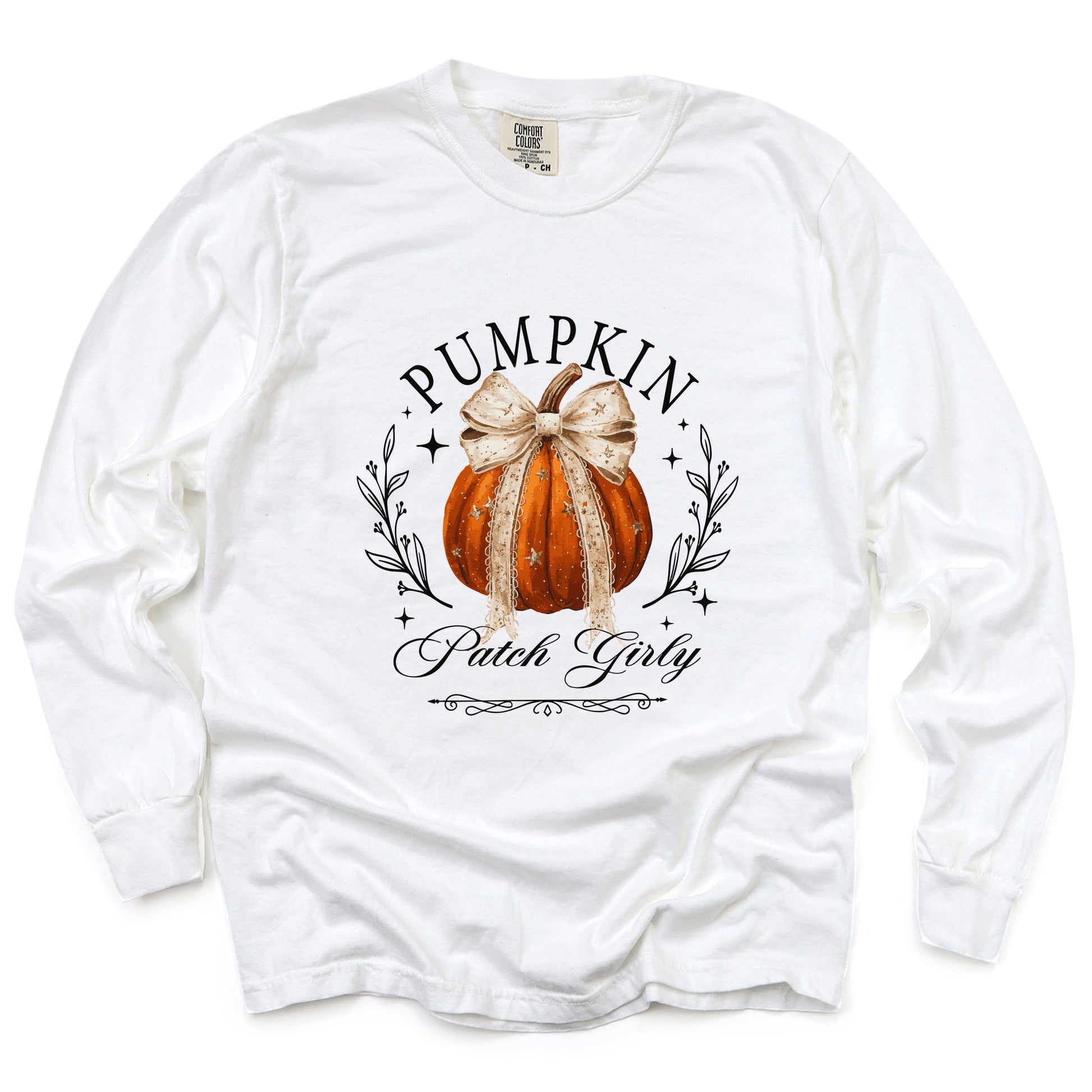 Coquette Pumpkin Patch Girly - Women's Garment Dyed Long Sleeve Graphic T-Shirt