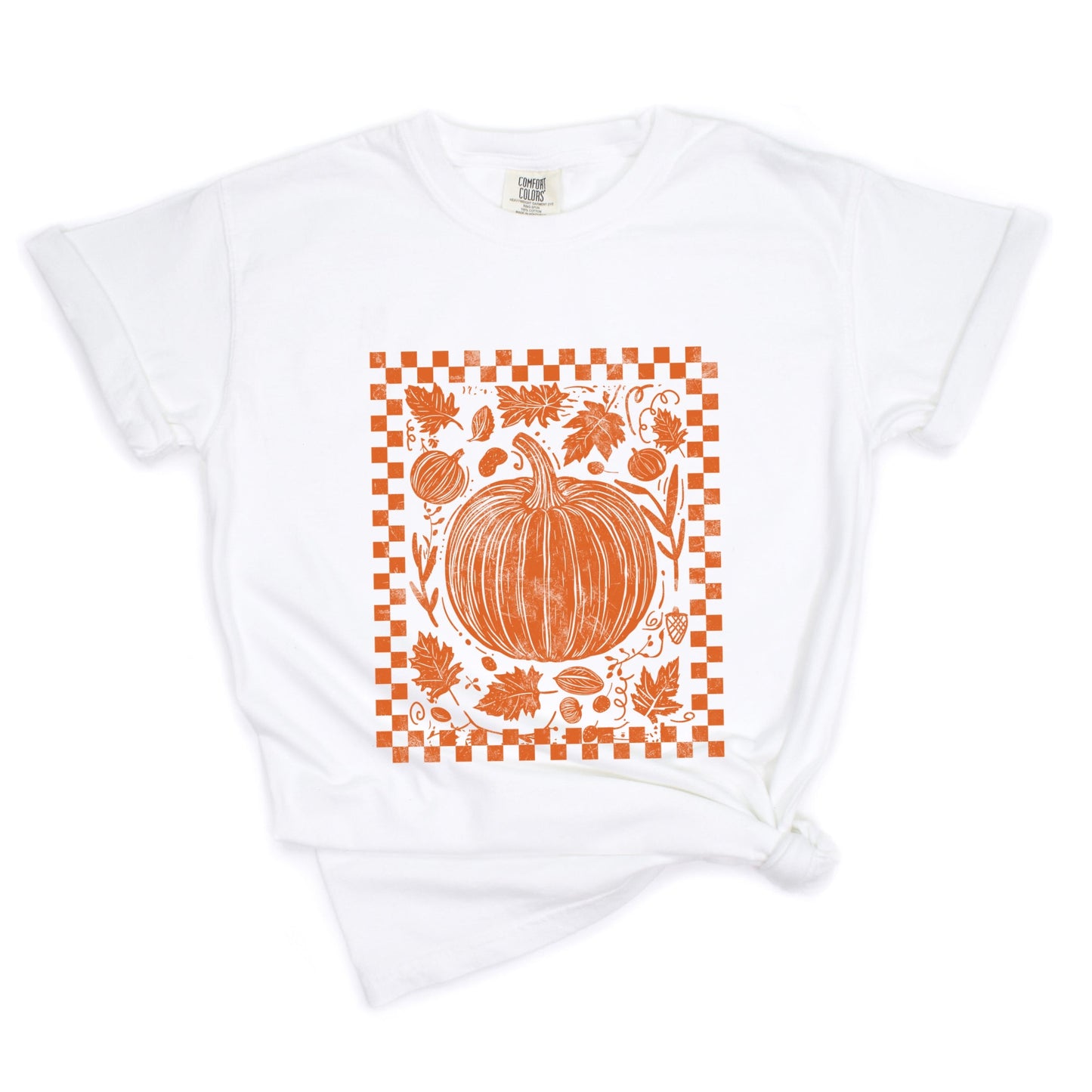 Pumpkin Checkered Distressed - Women's Garment Dyed Graphic T-Shirt