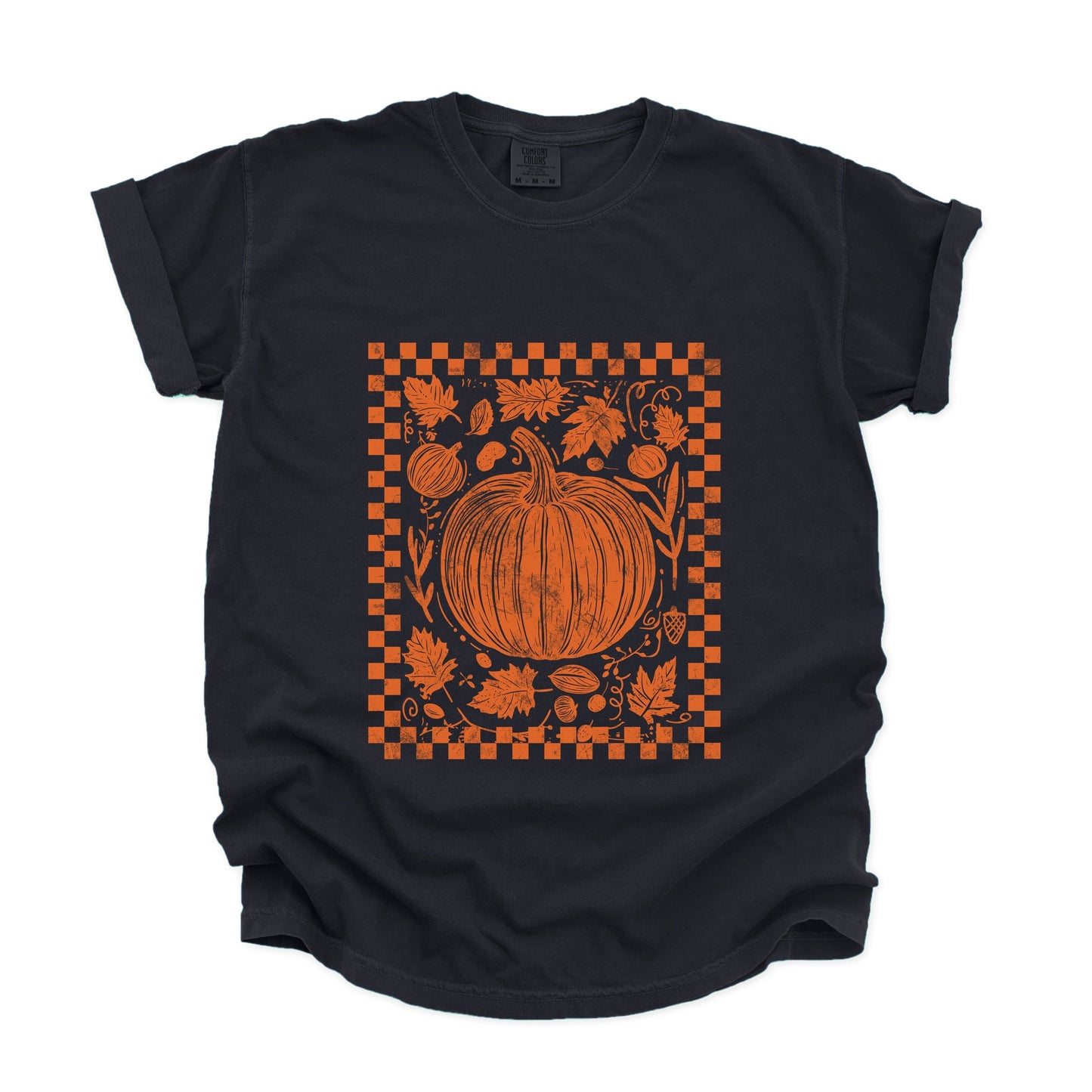 Pumpkin Checkered Distressed - Women's Garment Dyed Graphic T-Shirt