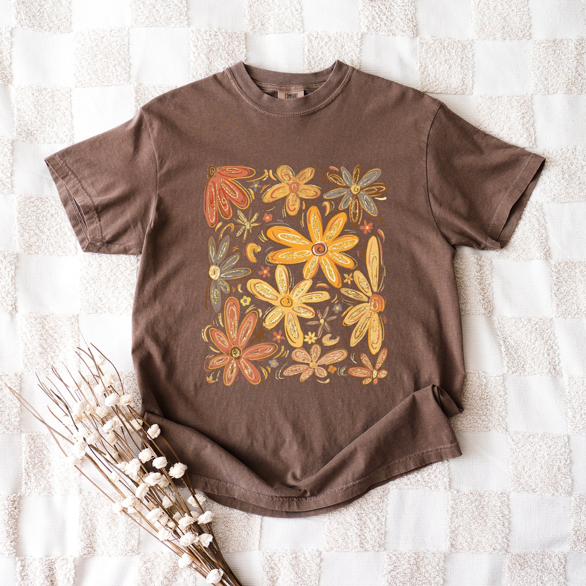 Fall Floral Glitter - Women's Garment Dyed Graphic T-Shirt