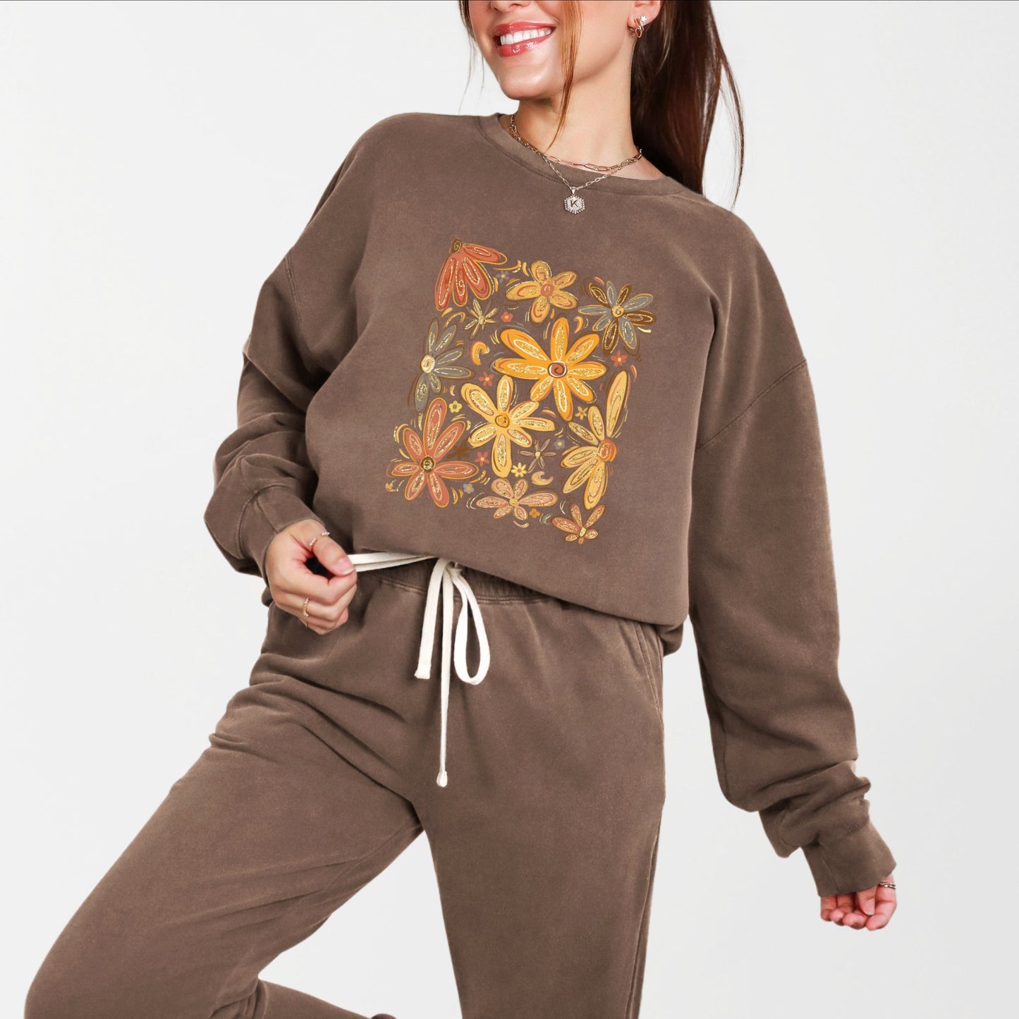 Fall Floral Glitter - Women's Lightweight Garment Dyed Sweatshirt