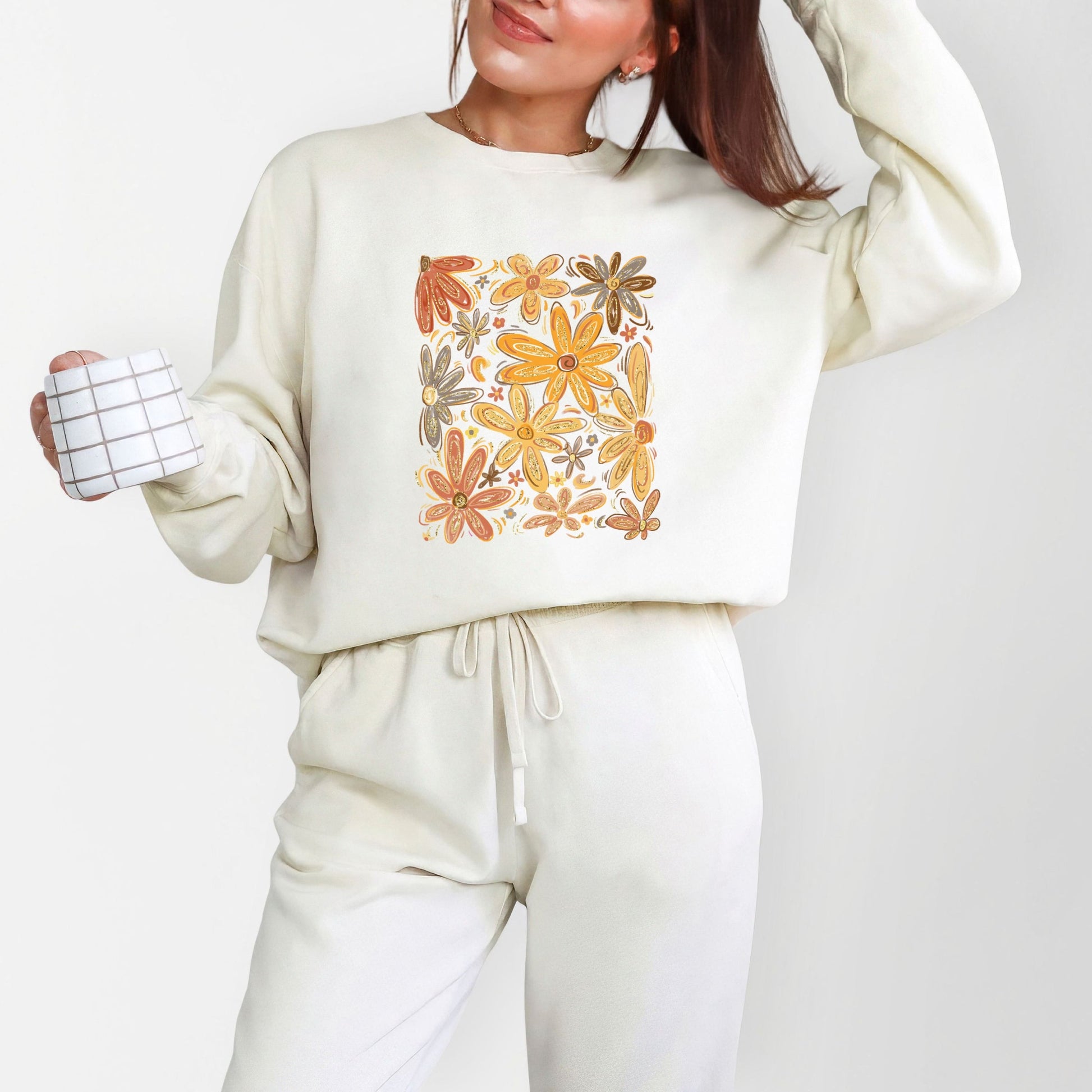 Fall Floral Glitter - Women's Lightweight Garment Dyed Sweatshirt