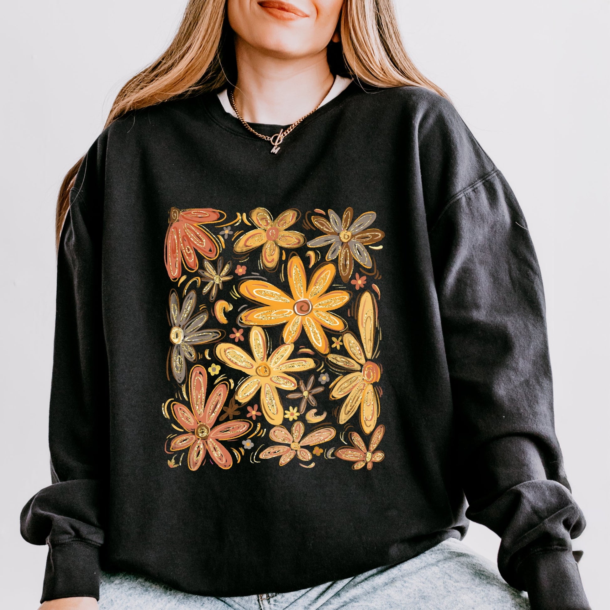 Fall Floral Glitter - Women's Lightweight Garment Dyed Sweatshirt