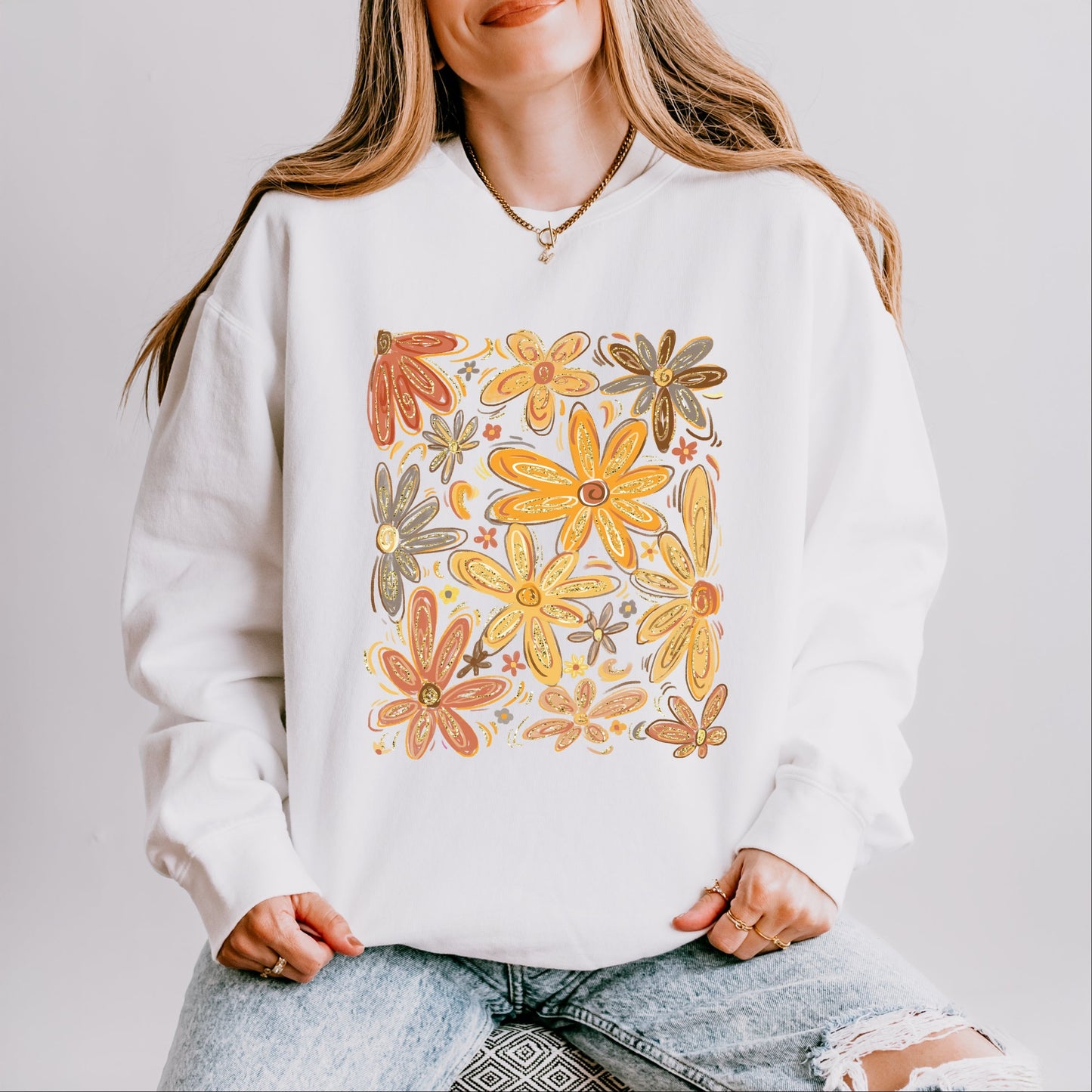 Fall Floral Glitter - Women's Lightweight Garment Dyed Sweatshirt