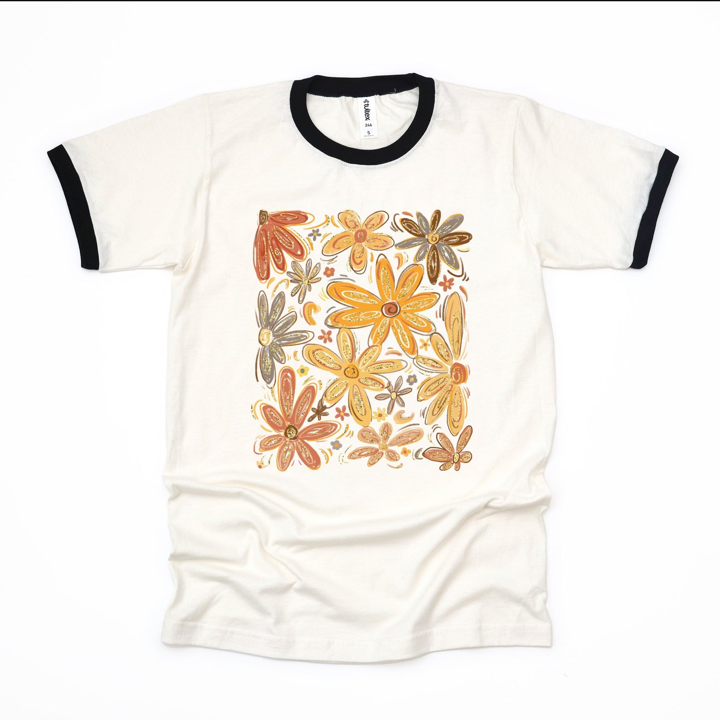 Fall Floral Glitter - Women's Ringer Graphic T-Shirt