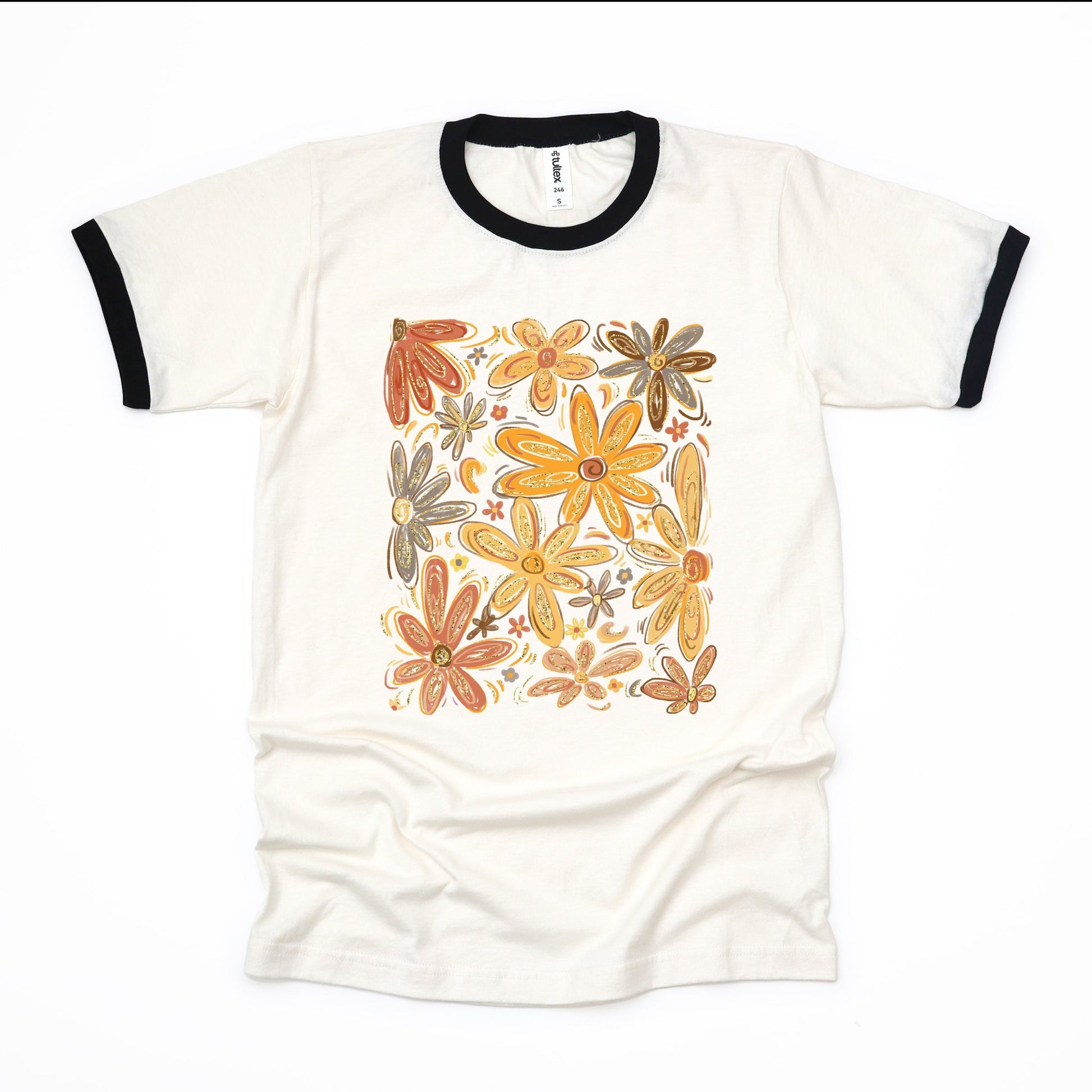 Fall Floral Glitter - Women's Ringer Graphic T-Shirt