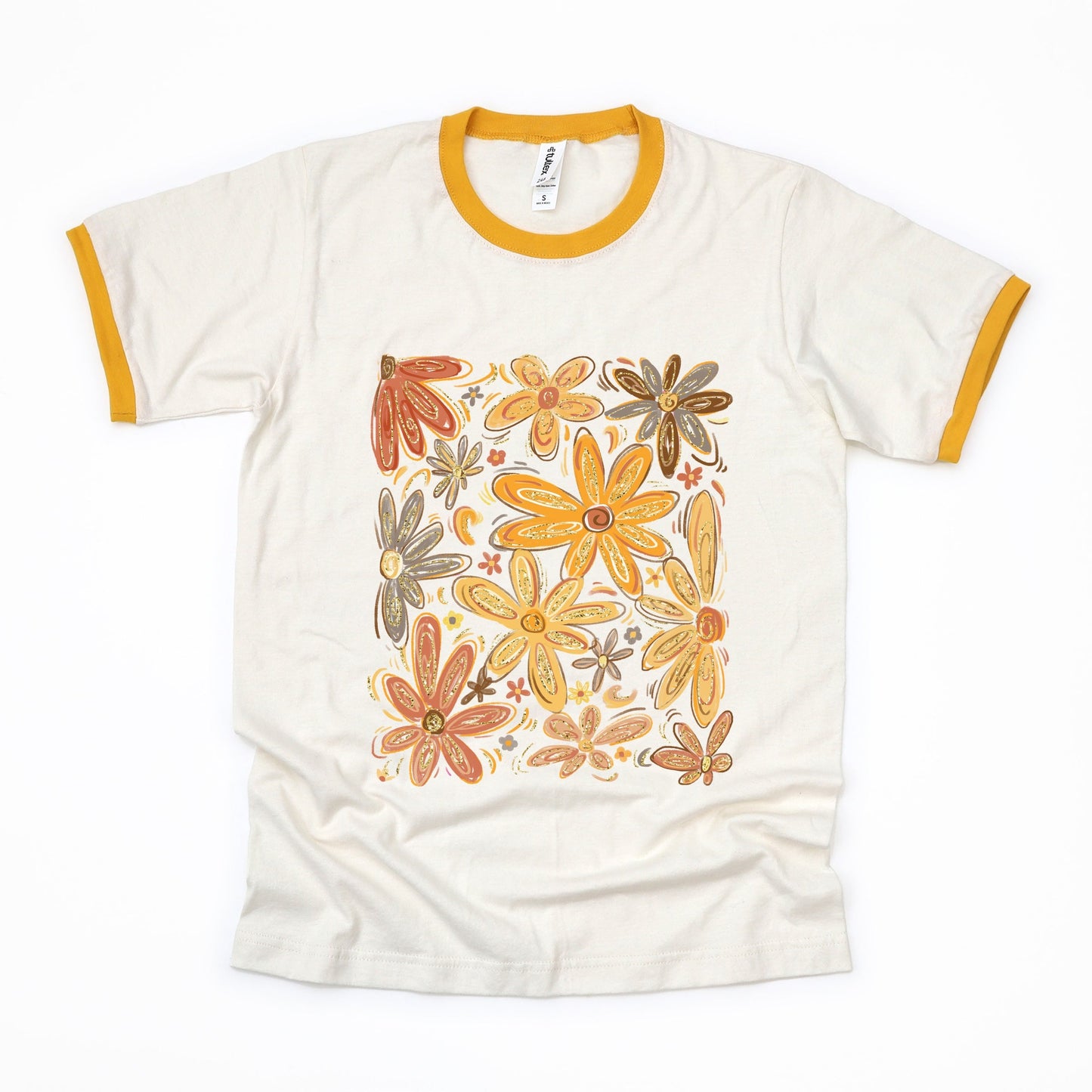 Fall Floral Glitter - Women's Ringer Graphic T-Shirt