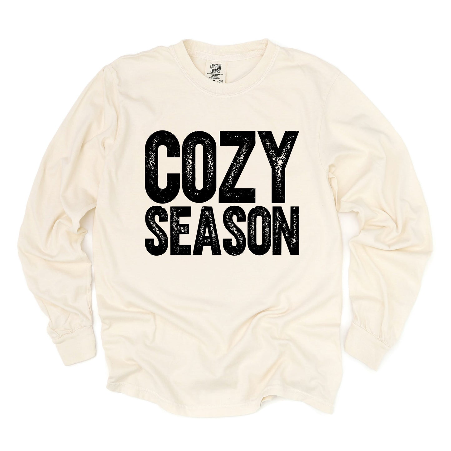 Cozy Season Bold Distressed - Women's Garment Dyed Long Sleeve Graphic T-Shirt