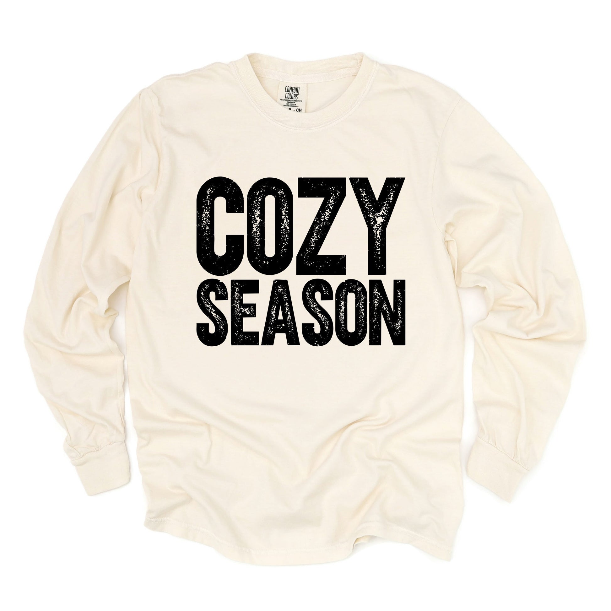 Cozy Season Bold Distressed - Women's Garment Dyed Long Sleeve Graphic T-Shirt