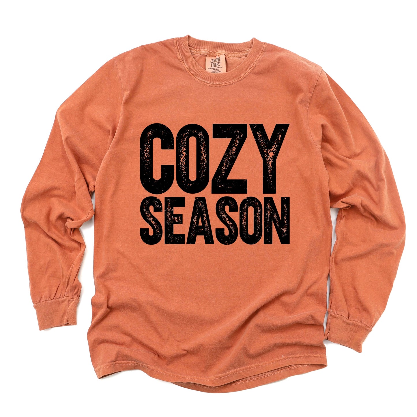 Cozy Season Bold Distressed - Women's Garment Dyed Long Sleeve Graphic T-Shirt