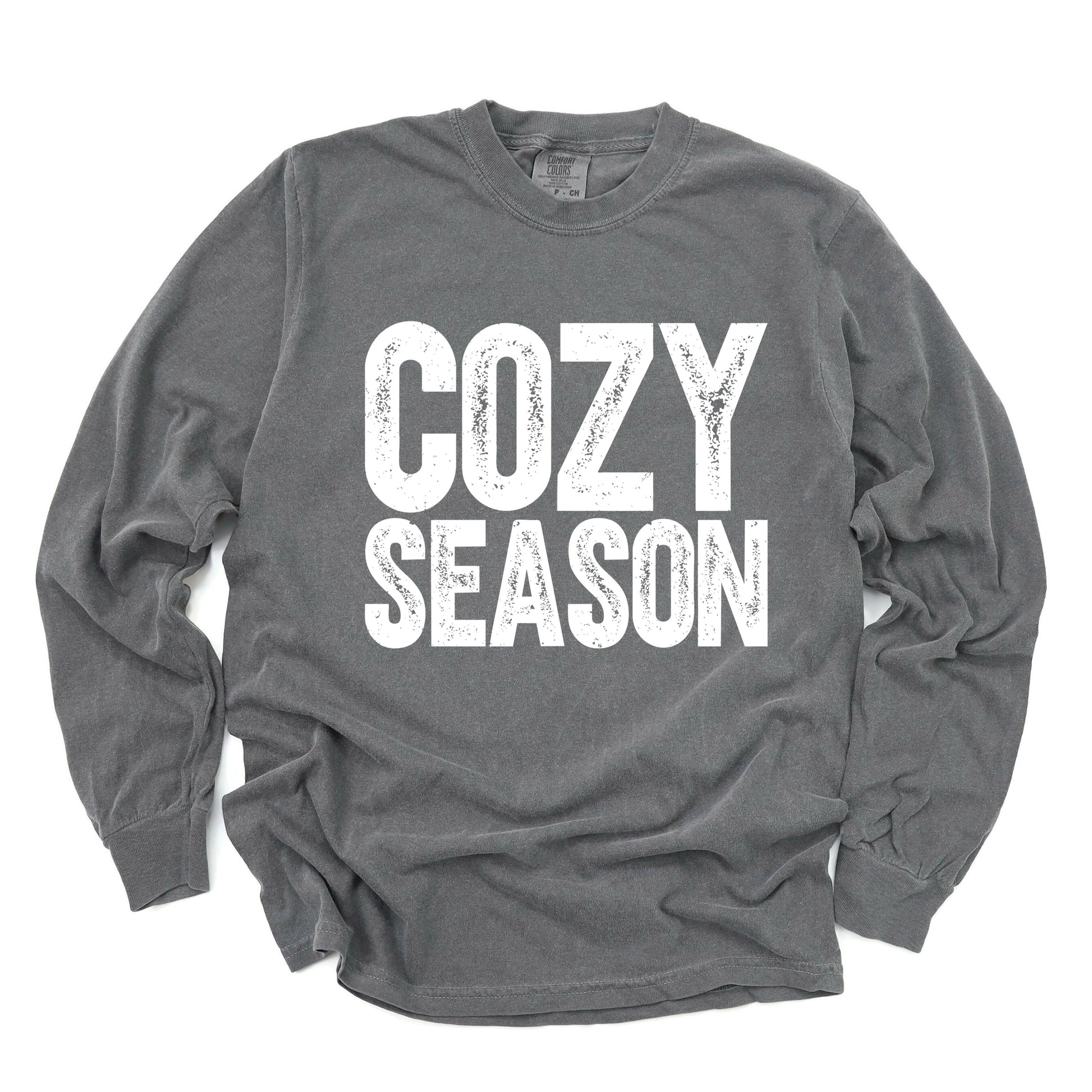 Cozy Season Bold Distressed - Women's Garment Dyed Long Sleeve Graphic T-Shirt
