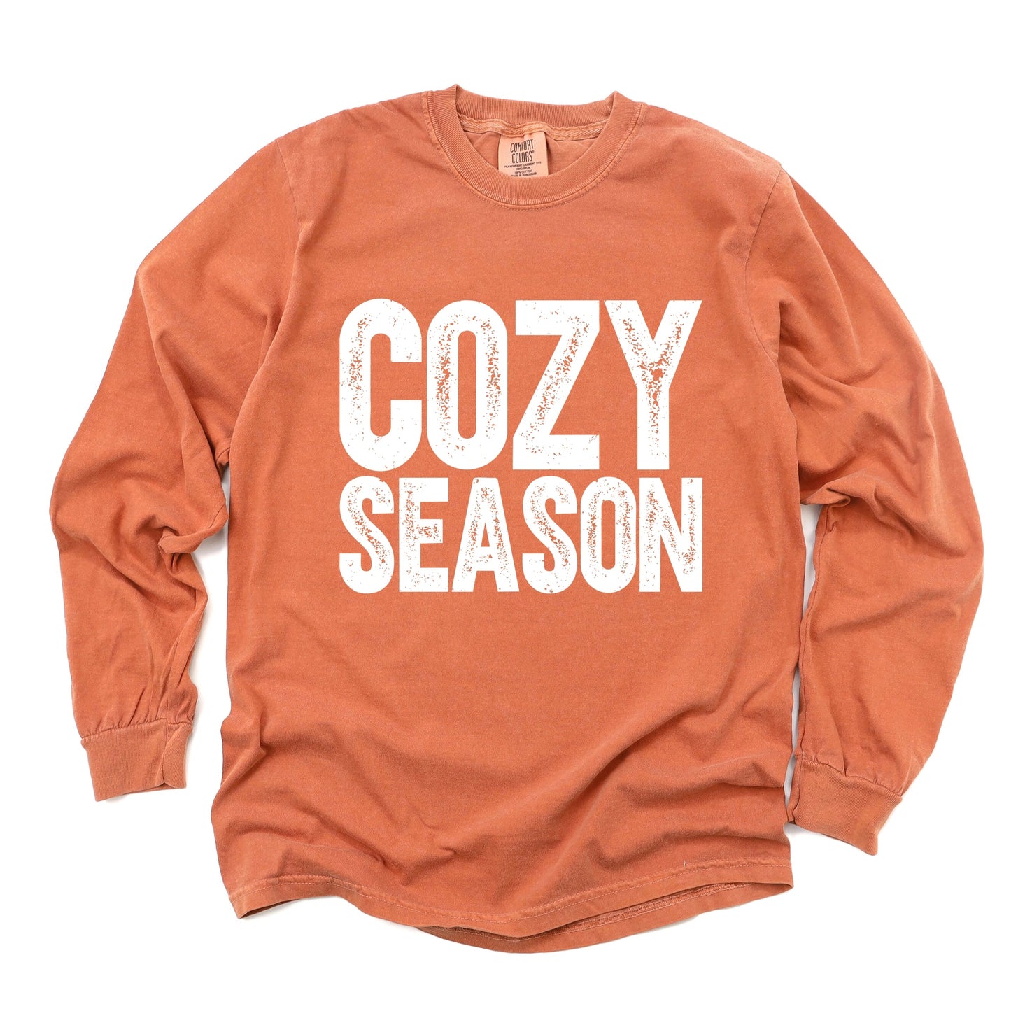 Cozy Season Bold Distressed - Women's Garment Dyed Long Sleeve Graphic T-Shirt