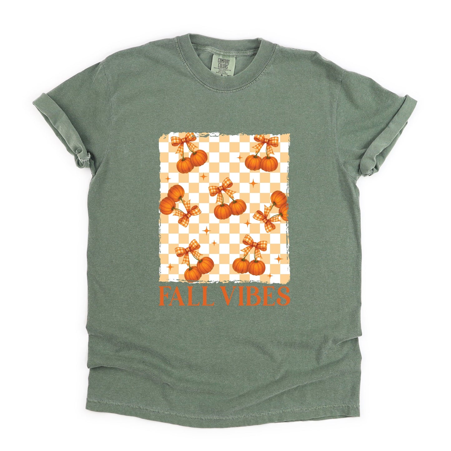 Fall Vibes Checked Pumpkins - Women's Garment Dyed Graphic T-Shirt