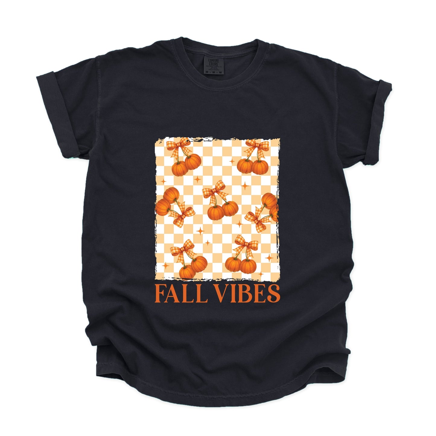 Fall Vibes Checked Pumpkins - Women's Garment Dyed Graphic T-Shirt